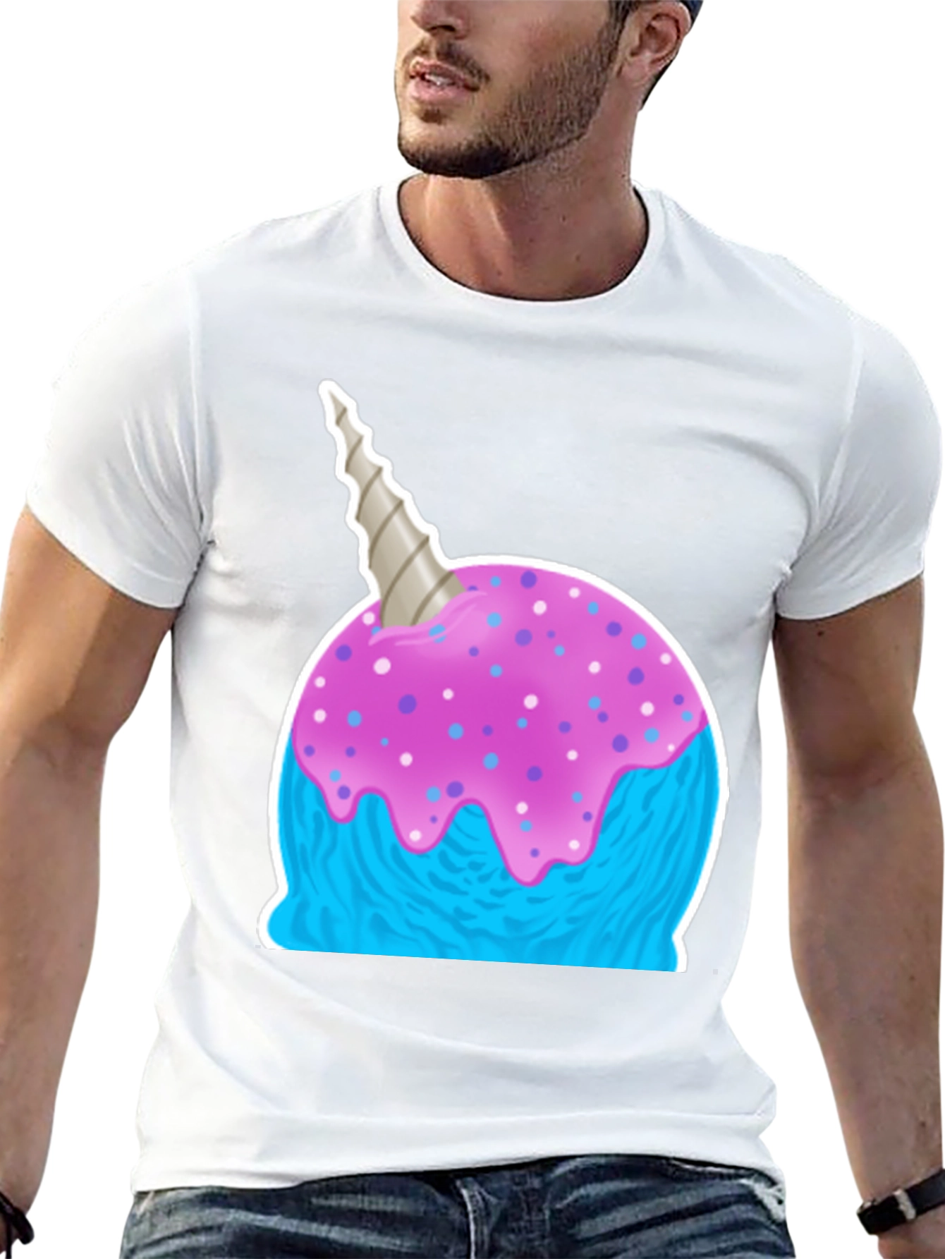 Black Narwhal Ice Cream Graphic Tee - Fun Novelty Shirt view 13