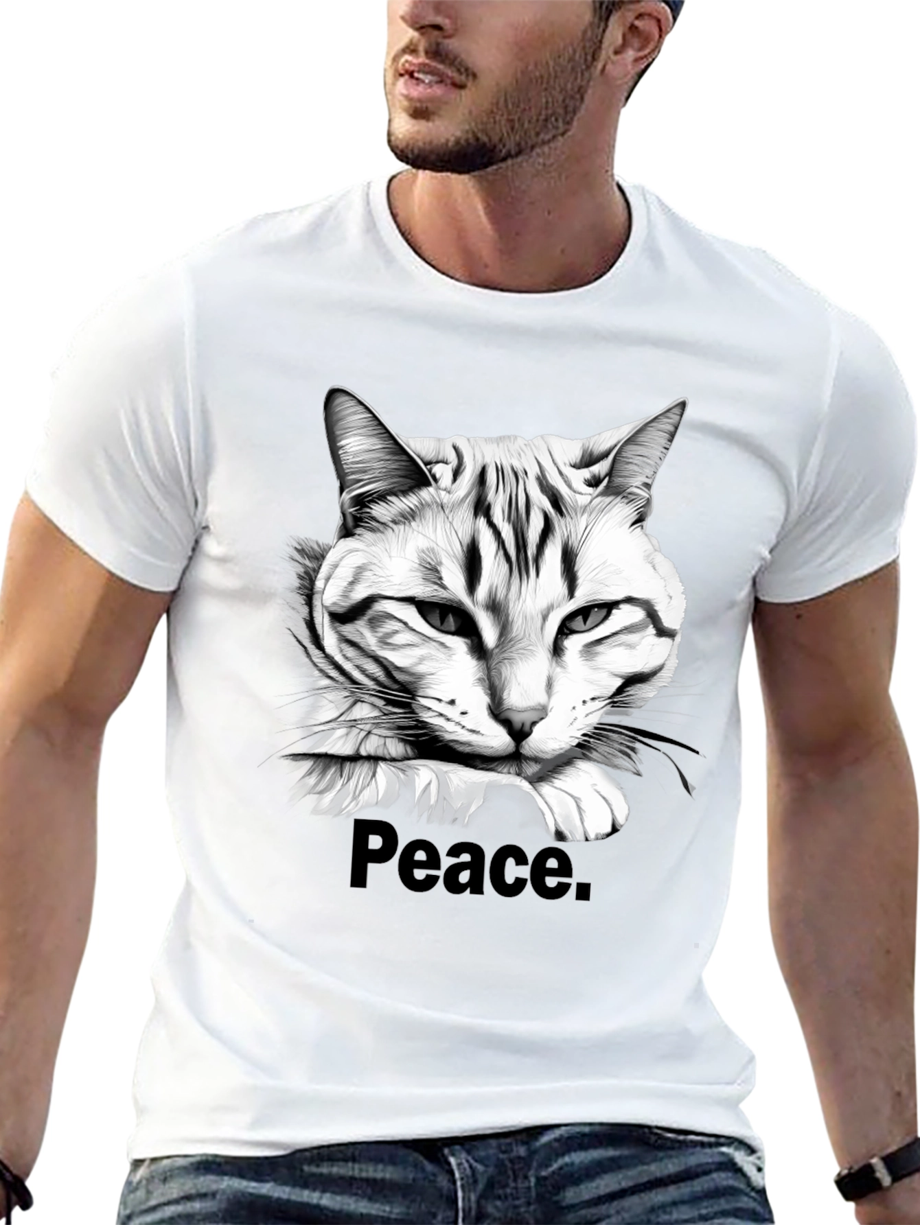 Black Peace Cat Graphic Tee - Men's Black T-Shirt view 13
