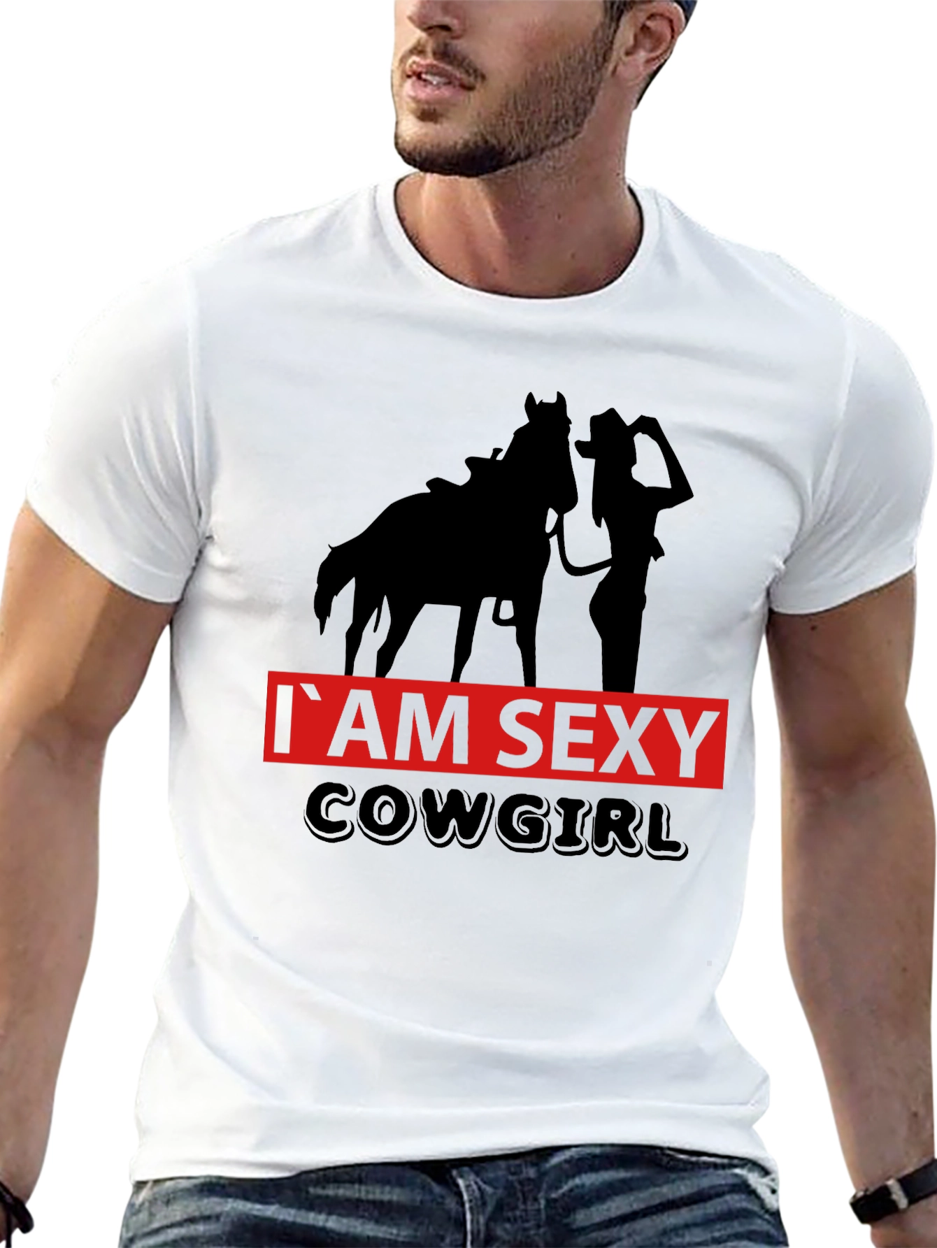 Black I'm Sexy Cowgirl Graphic Tee - Black Unisex T-Shirt view 13