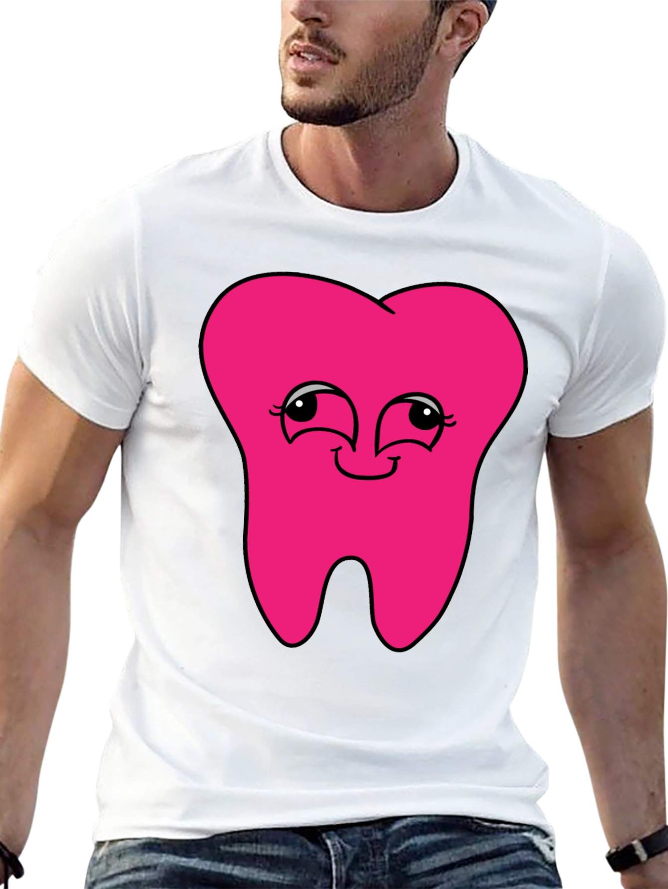 Black Funny Pink Tooth Graphic T-Shirt view 13