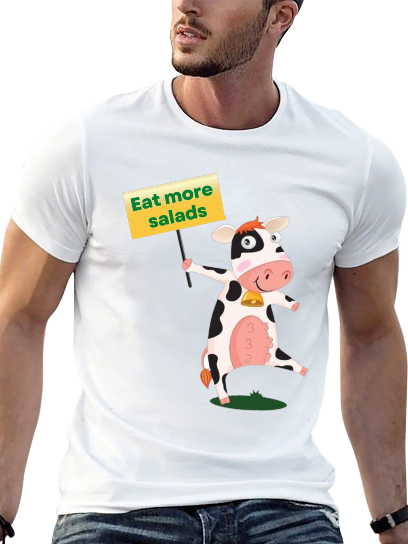 Black Eat More Salads Cow Graphic T-Shirt view 13