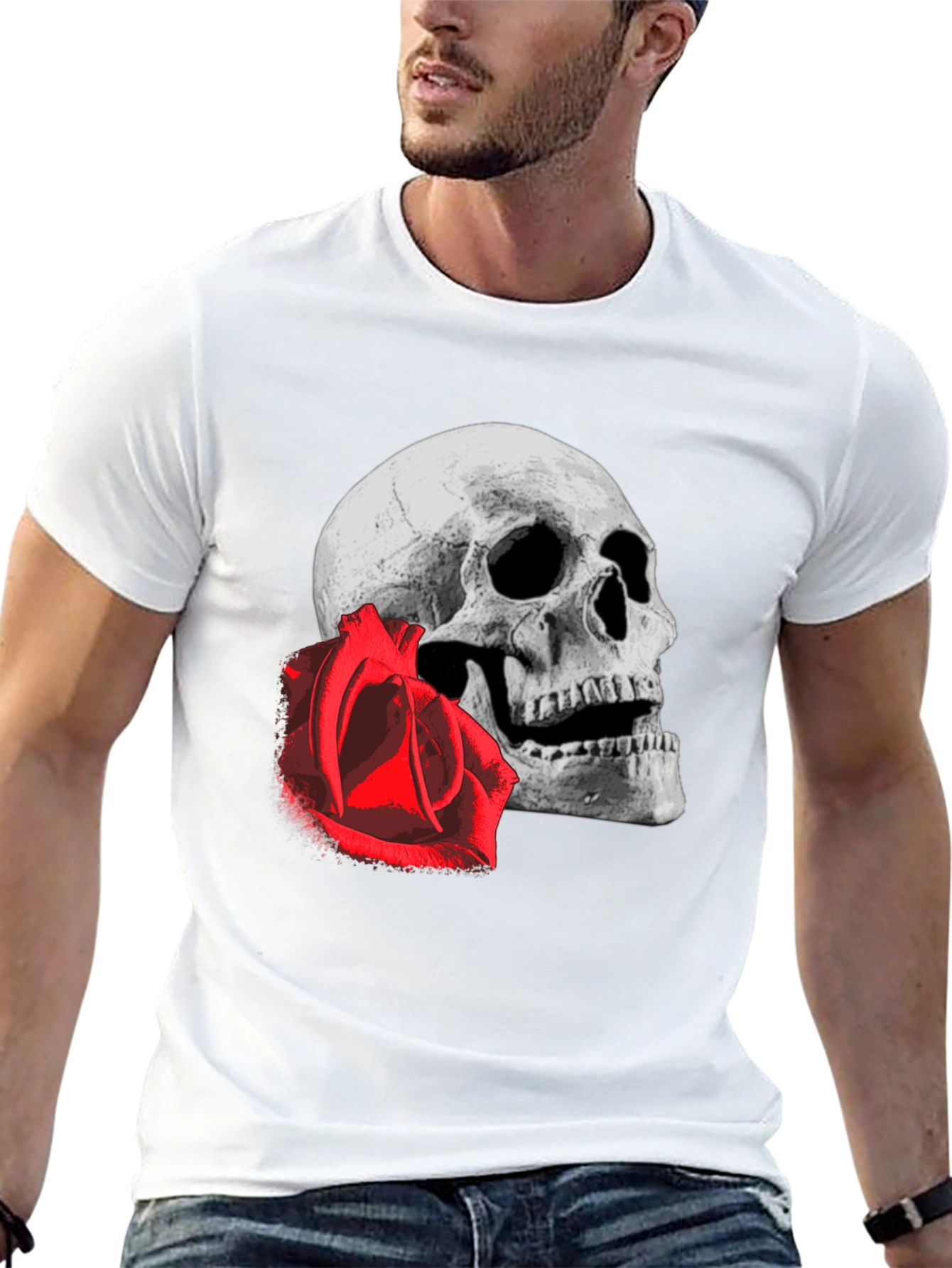 Black Skull & Rose Graphic Tee - Edgy Black T-Shirt view 13