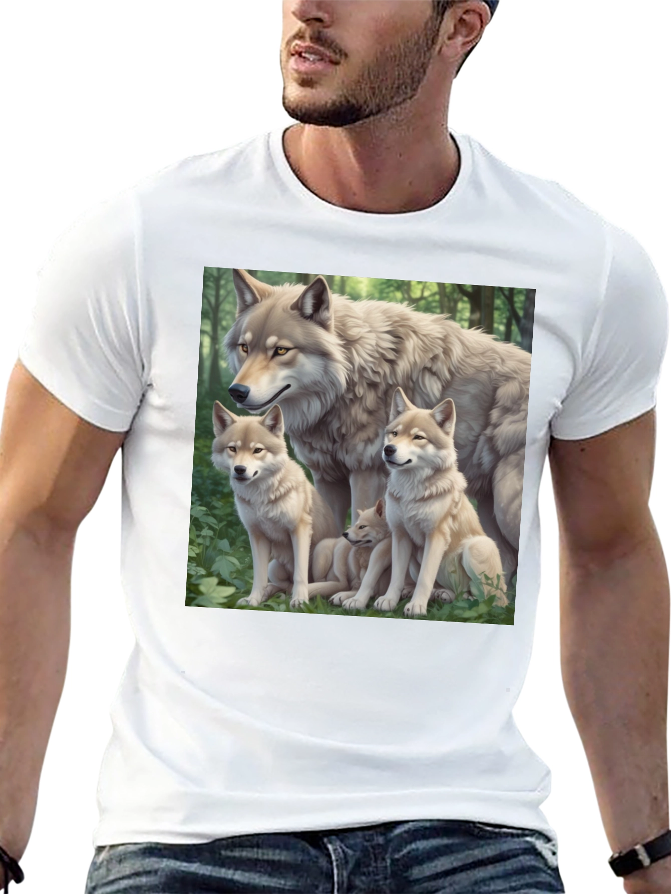 Black Wolf Pack Graphic Tee - Black Cotton T-Shirt view 13