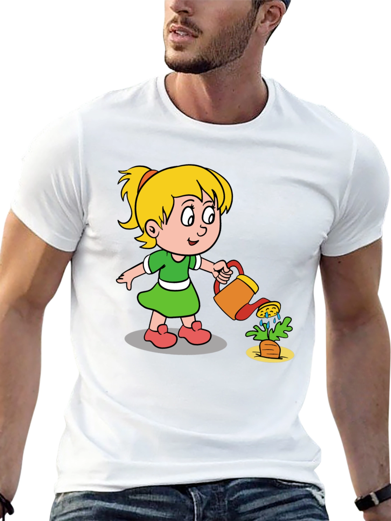 Black Cartoon Girl Gardening T-Shirt view 13