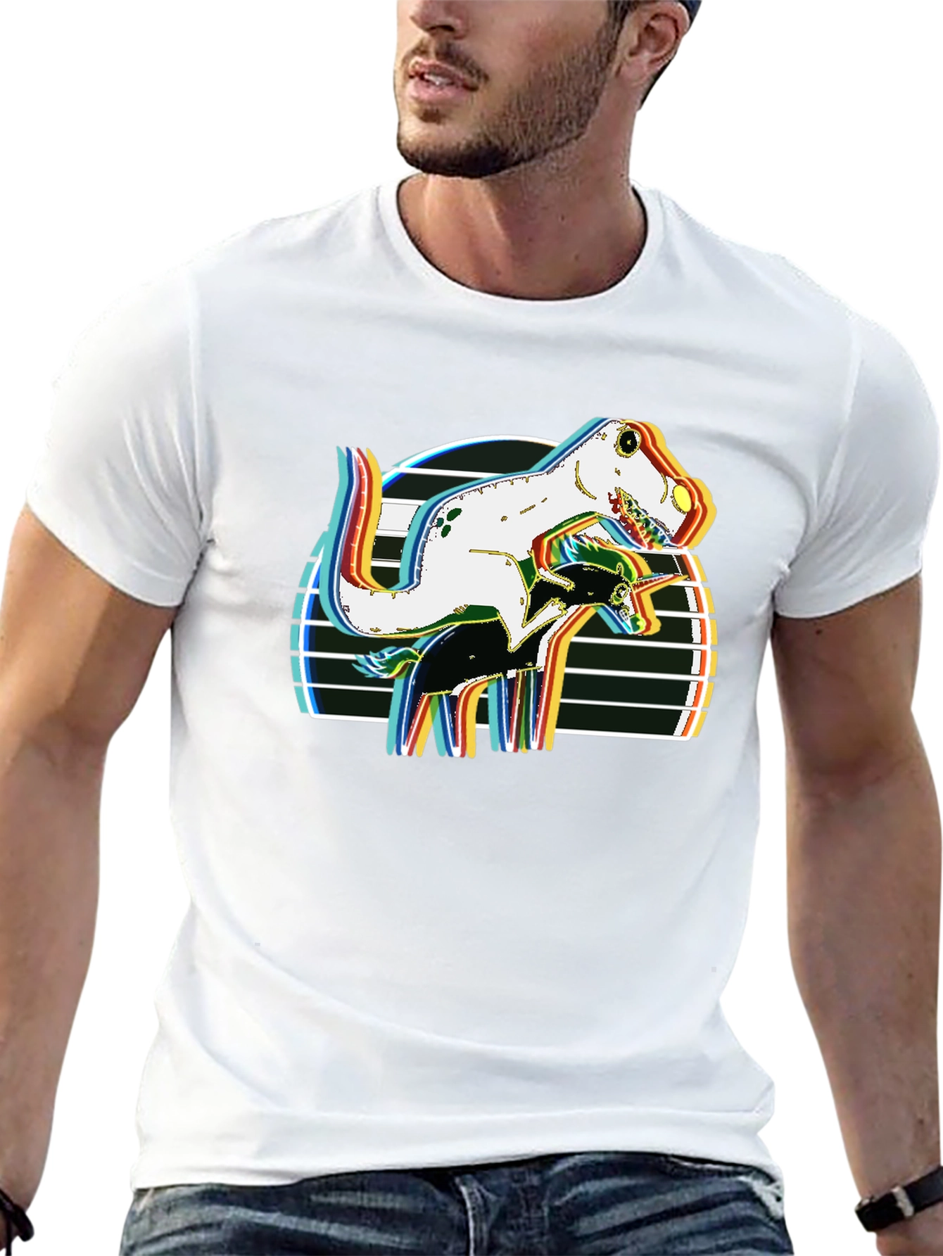 Black Dino Riding Unicorn Retro Style Graphic T-Shirt view 13