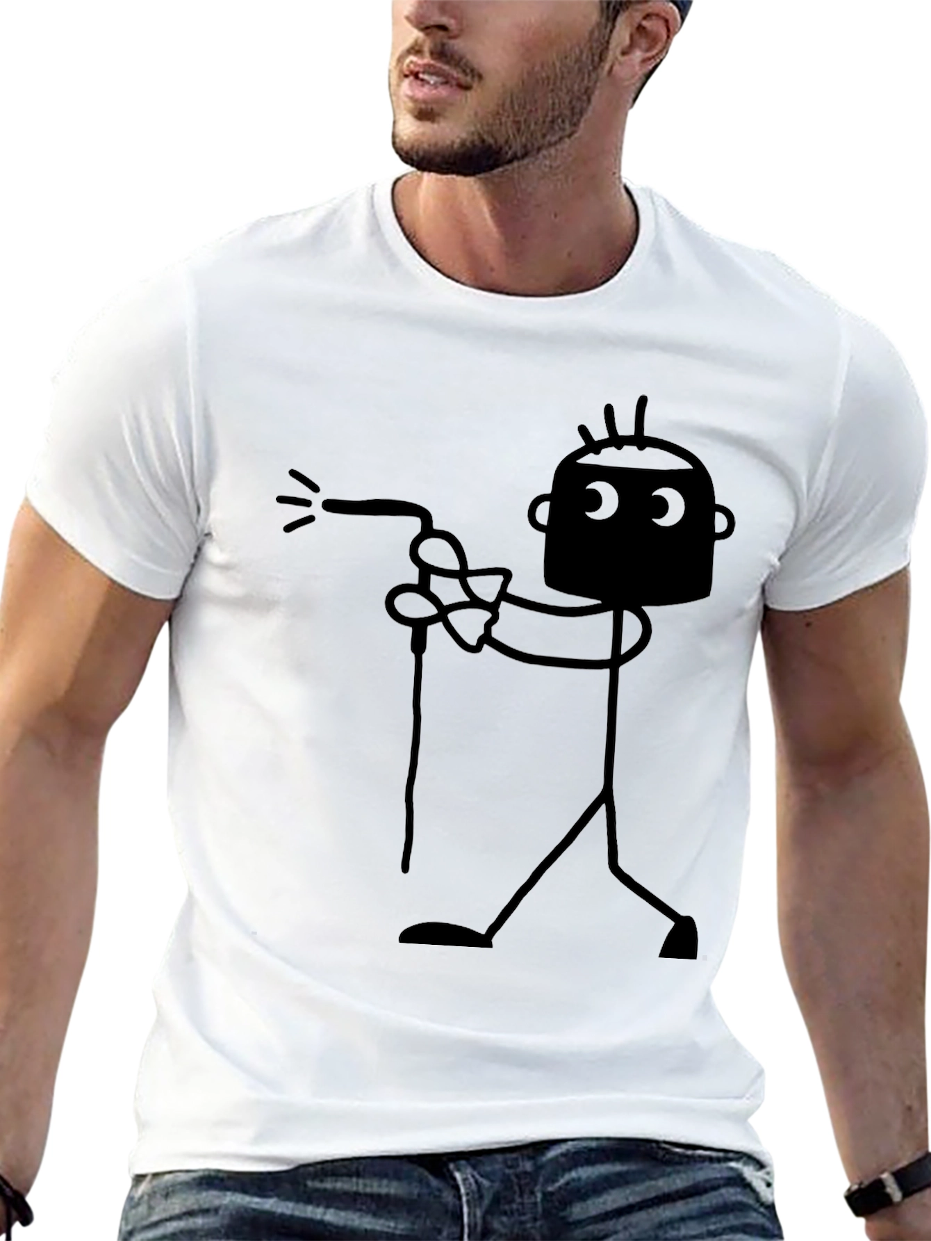 Black Funny Welder Stick Figure Black T-Shirt view 13