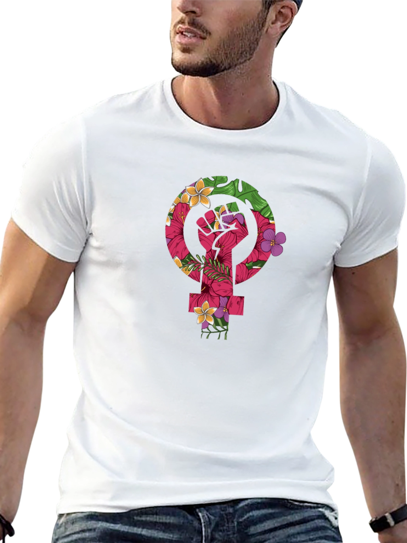 Black Feminist Floral Fist T-Shirt view 13