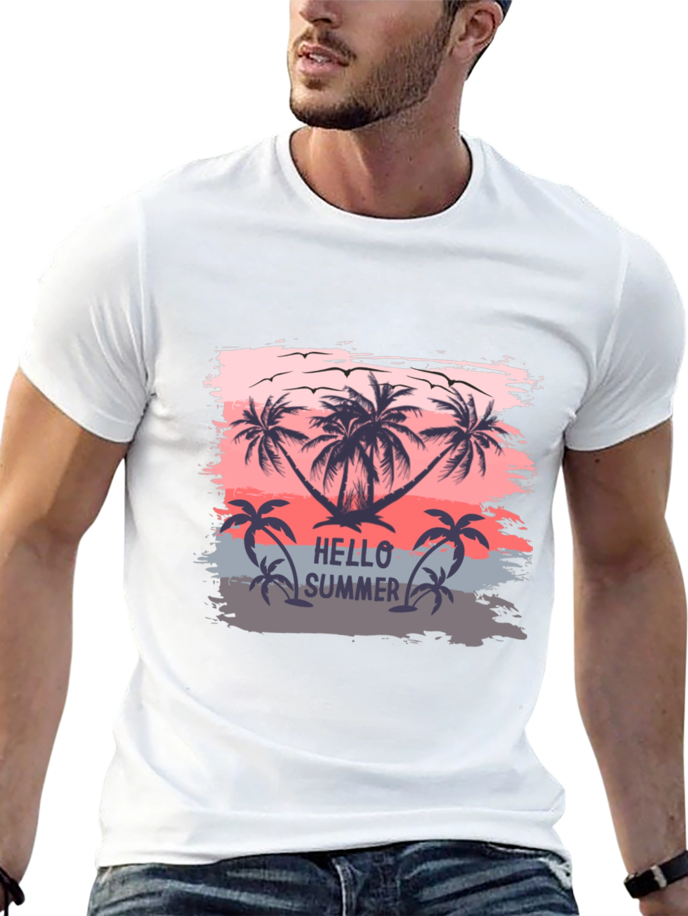 Black Hello Summer Palm Tree T-Shirt view 13