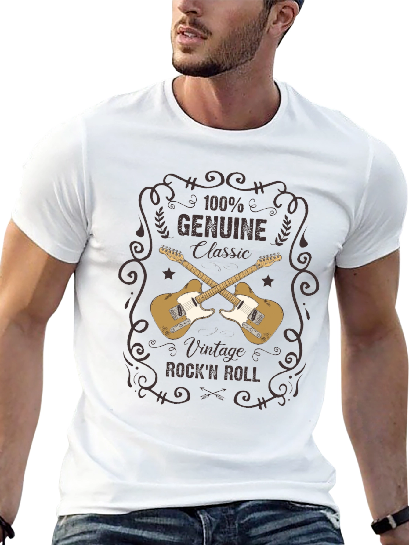 Black Vintage Rock'n'Roll Guitar T-Shirt view 13