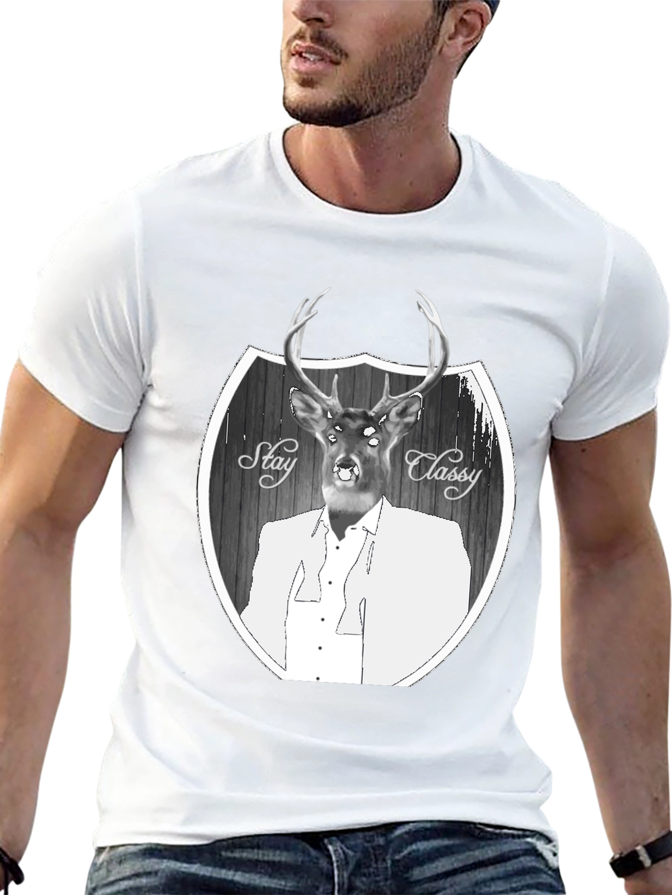 Black Stay Classy Deer Graphic T-Shirt - Men's Black Tee view 13