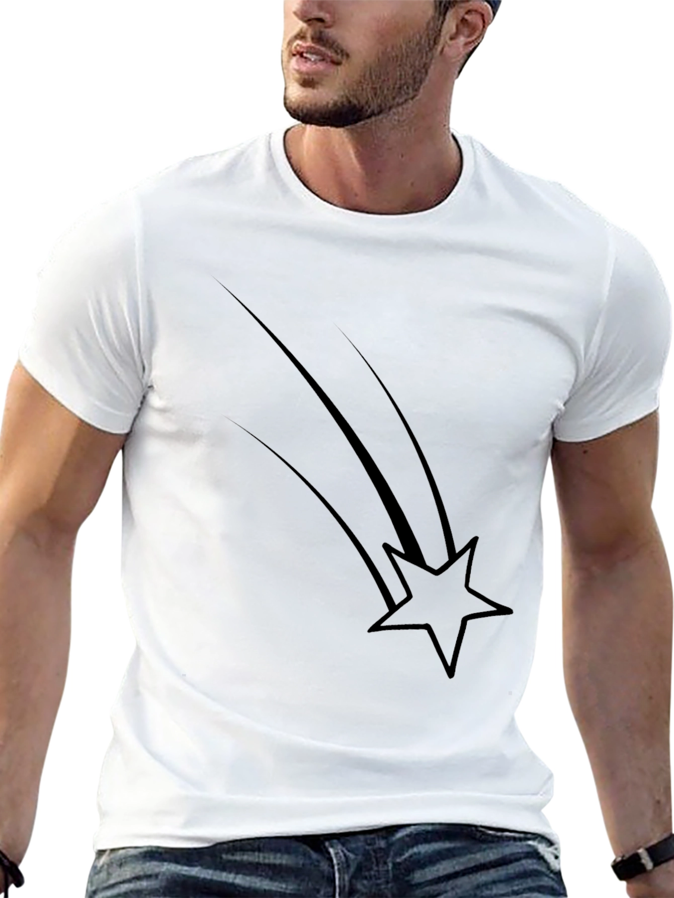 Black Men's Black Graphic Tee - Shooting Star Design view 13