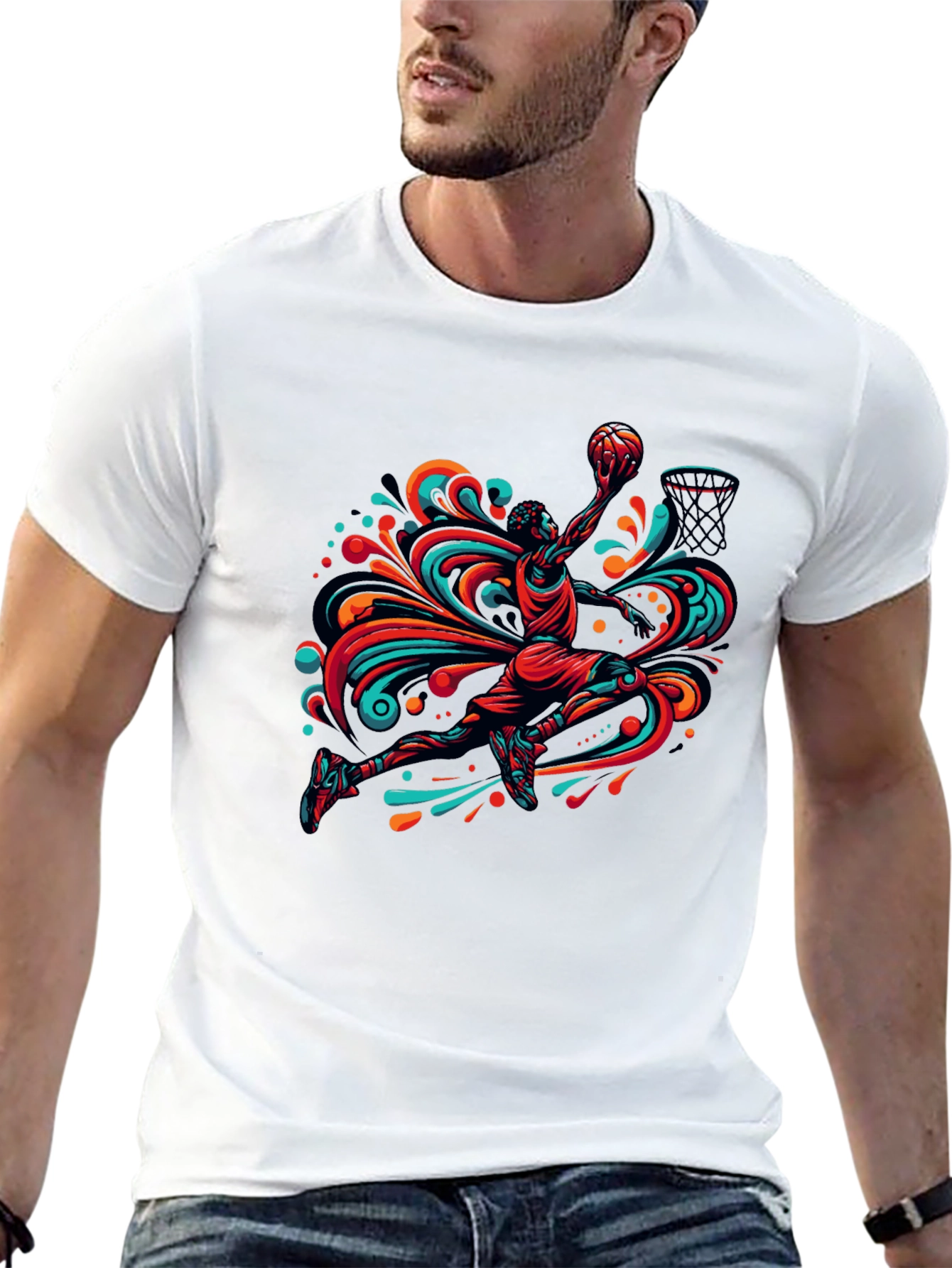 Black Vibrant Basketball Graphic Tee - Black Cotton Blend view 13