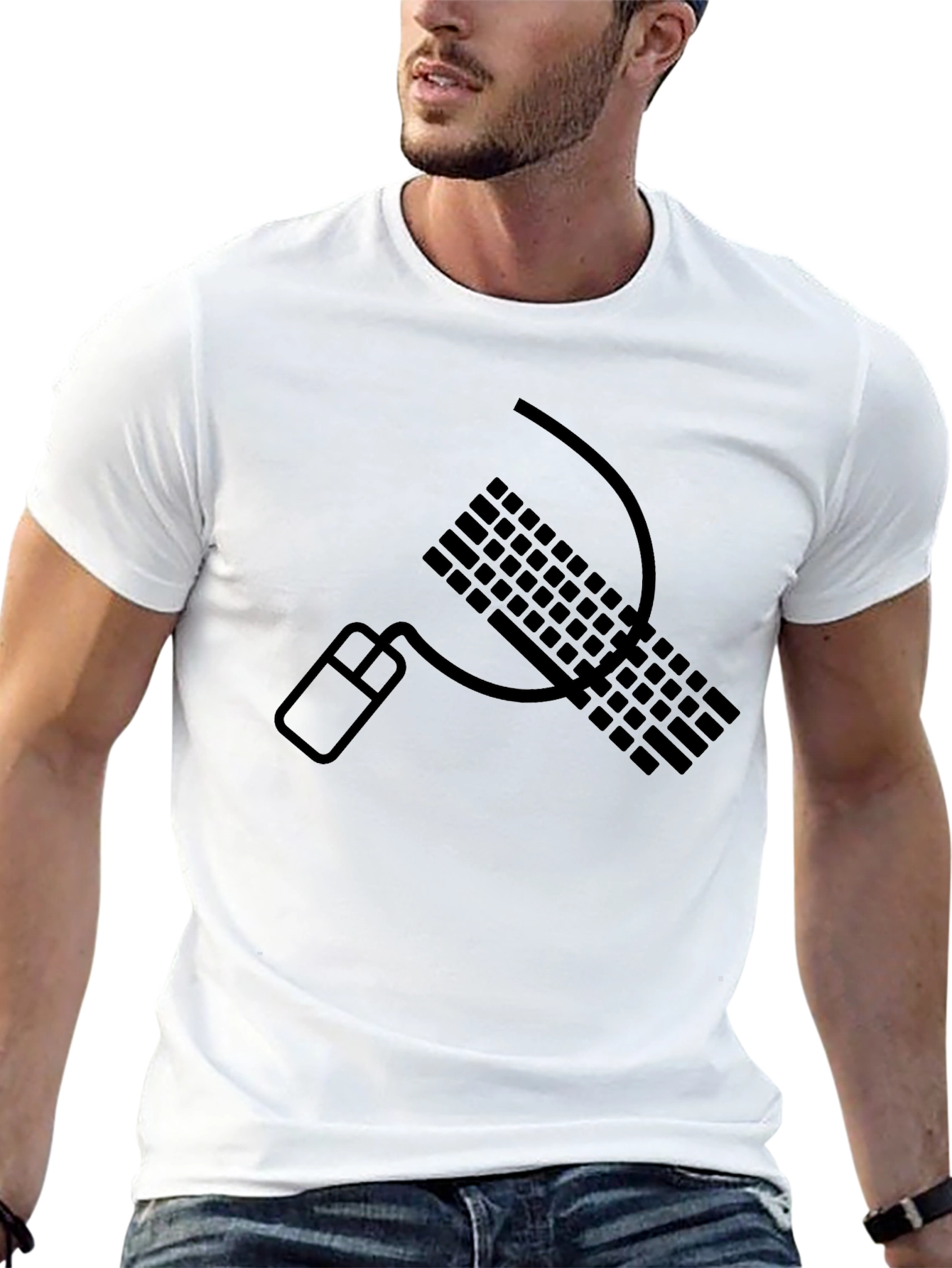 Black Funny Keyboard Hammer and Mouse Sickle T-Shirt view 13