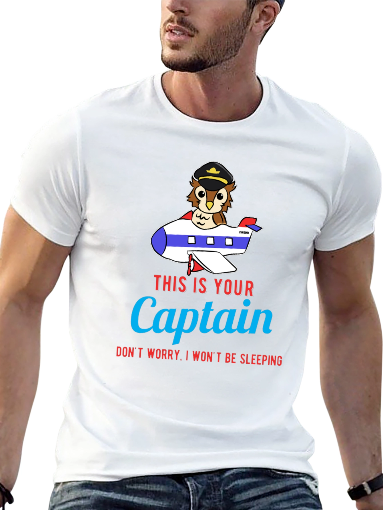 Black Owl Captain Airplane T-Shirt - Funny Pilot Tee view 13