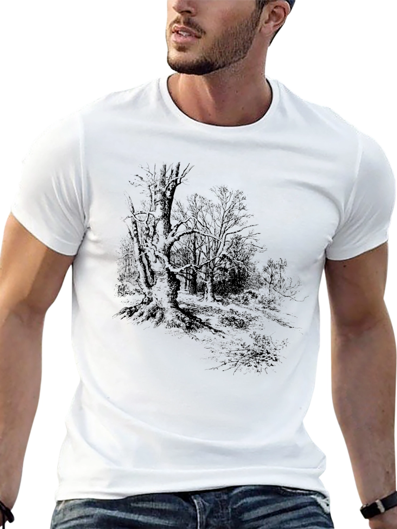 Black Men's Black Forest Print Graphic Tee view 13