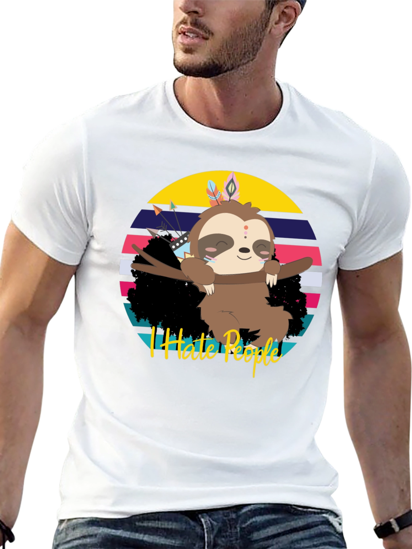 Black I Hate People Sloth Graphic Tee view 13