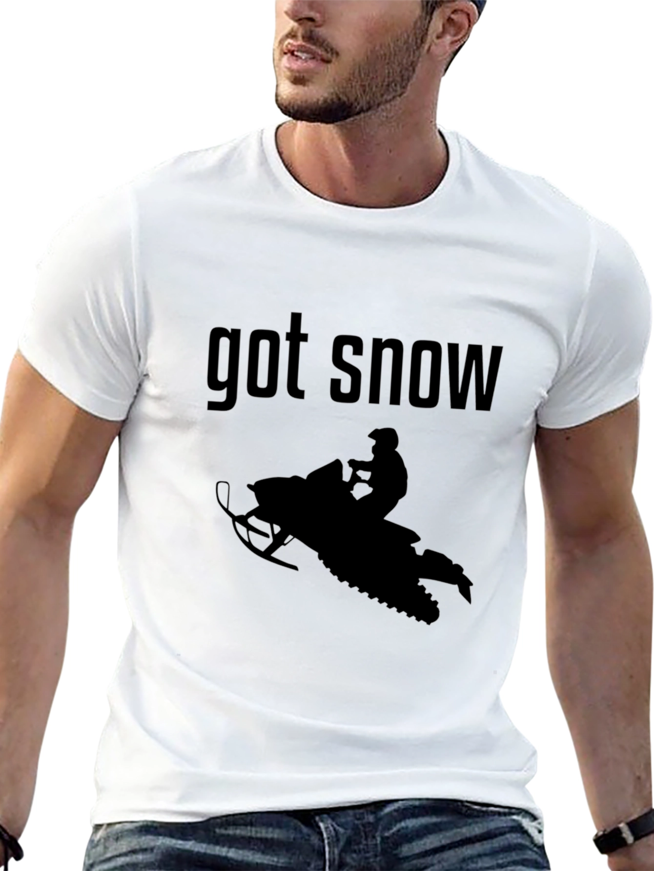 Black Got Snow? Graphic Tee - Snowmobile Design view 13