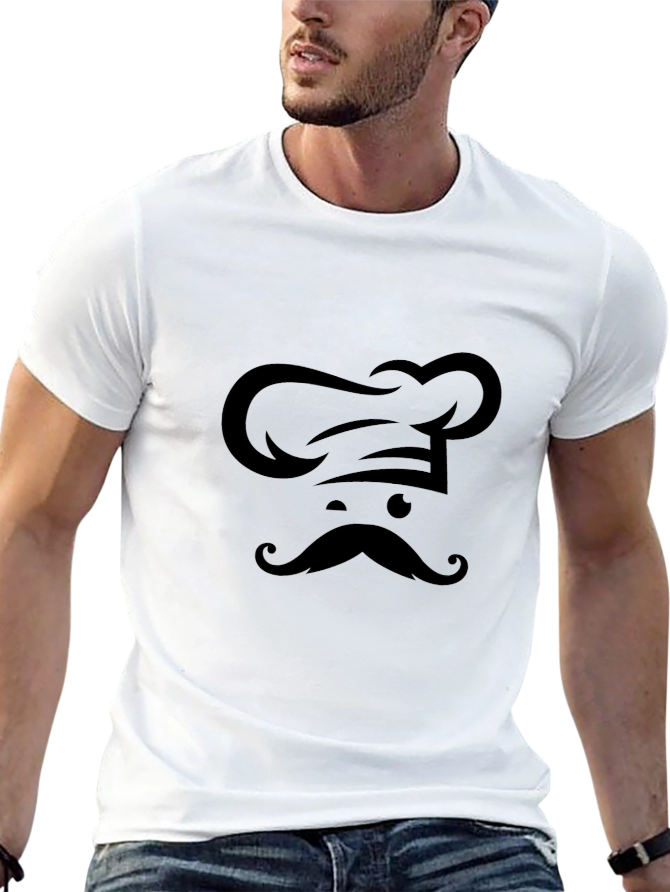 Black Chef Hat & Moustache Graphic T-Shirt - Black view 13
