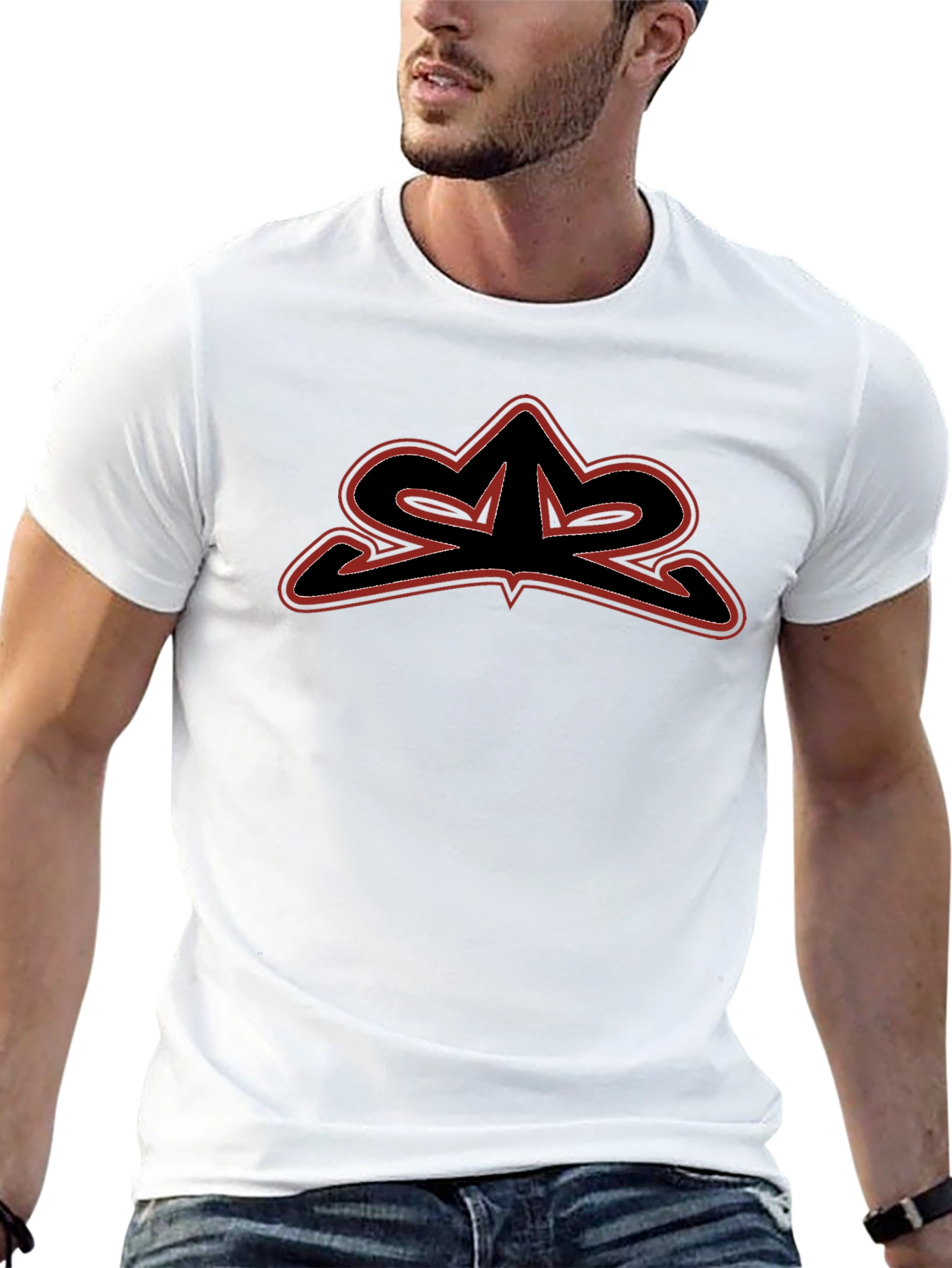 Black Men's Black Graphic Tee - Edgy Logo Design view 13