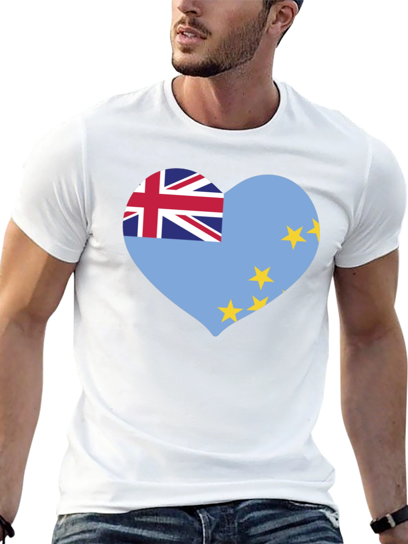 Black Tuvalu Flag Heart T-Shirt - Show Your Pride! view 13