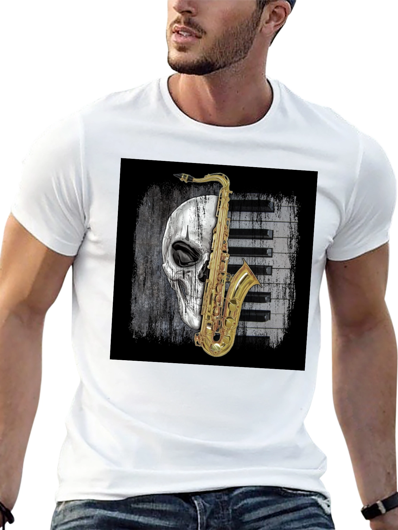 Black Skull Saxophone Graphic Tee view 13