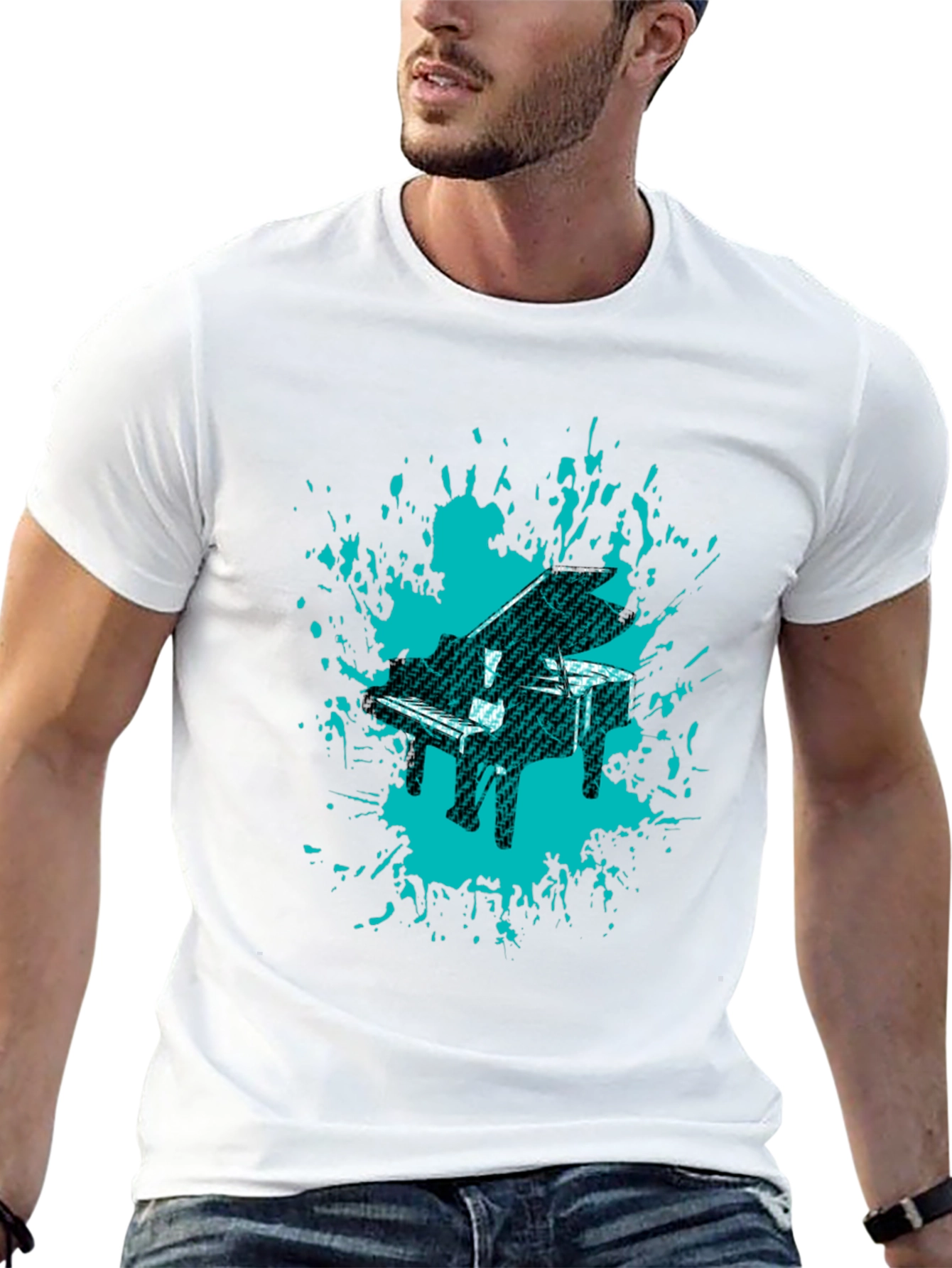 Black Piano Splash Graphic Tee - Cool Music Lover's Shirt view 13