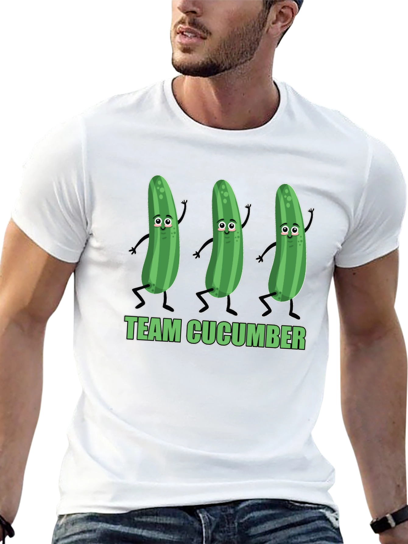 Black Funny Team Cucumber Graphic Print T-Shirt view 13