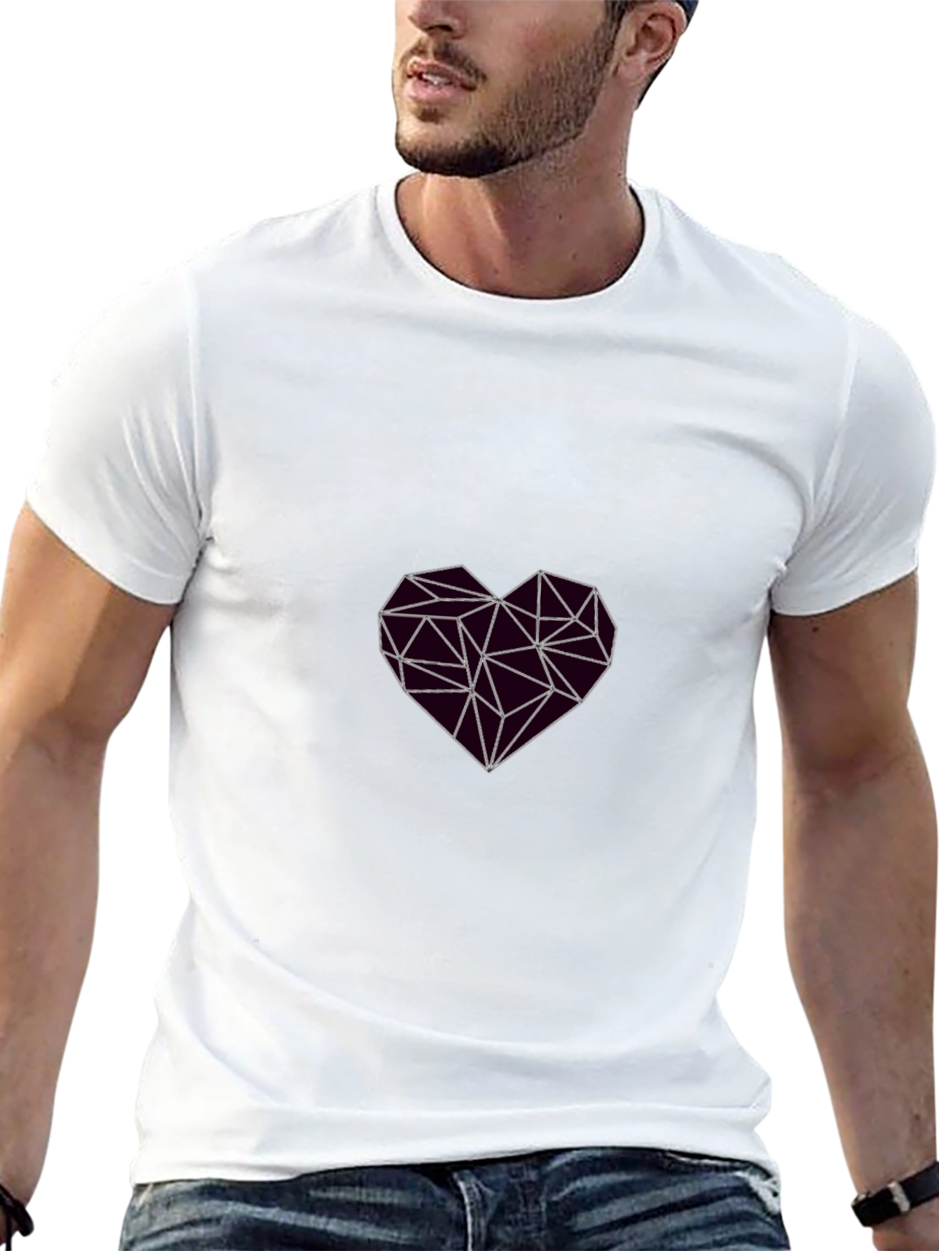 Black Geometric Heart Graphic Black T-Shirt view 13