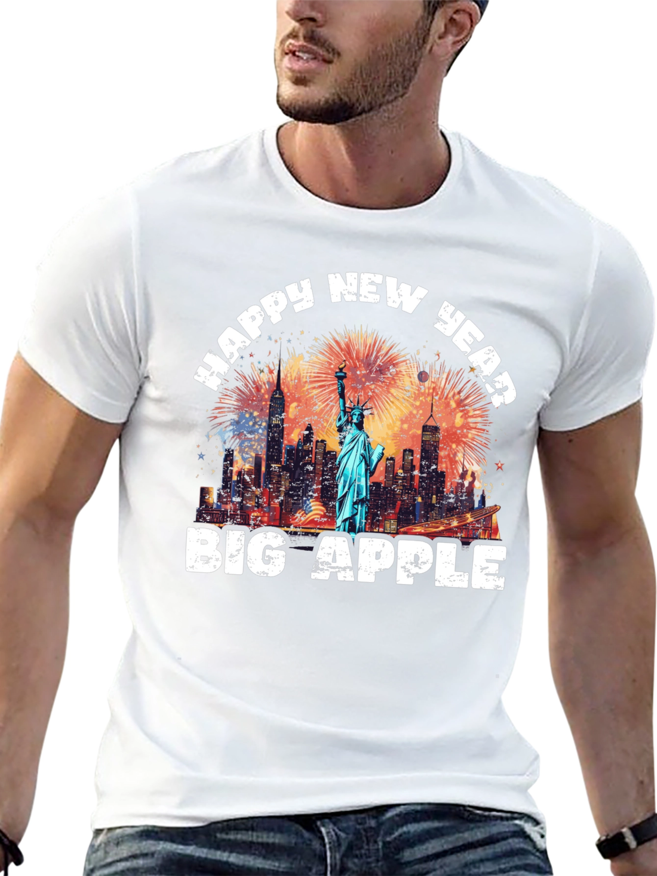 Black Happy New Year Big Apple Graphic Tee view 13