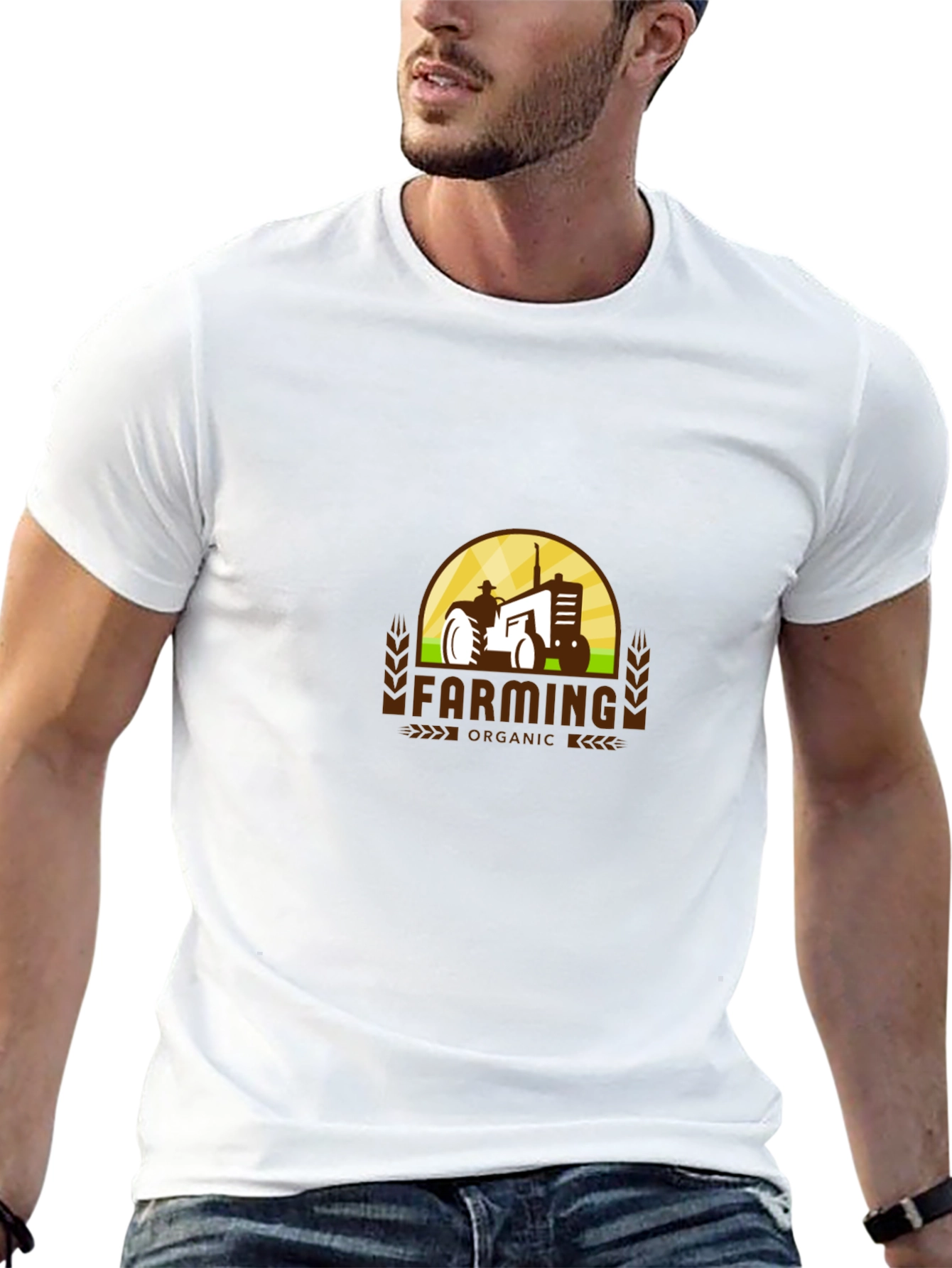 Black Farming Organic Tractor Graphic T-Shirt view 13