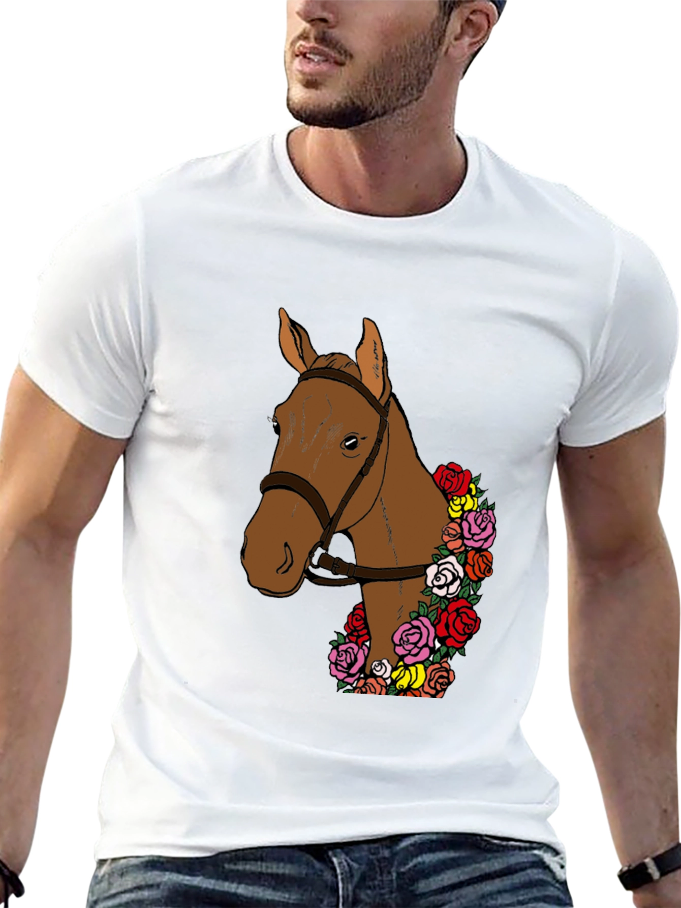 Black Horse & Roses Graphic Tee - Stylish Men's T-Shirt view 13