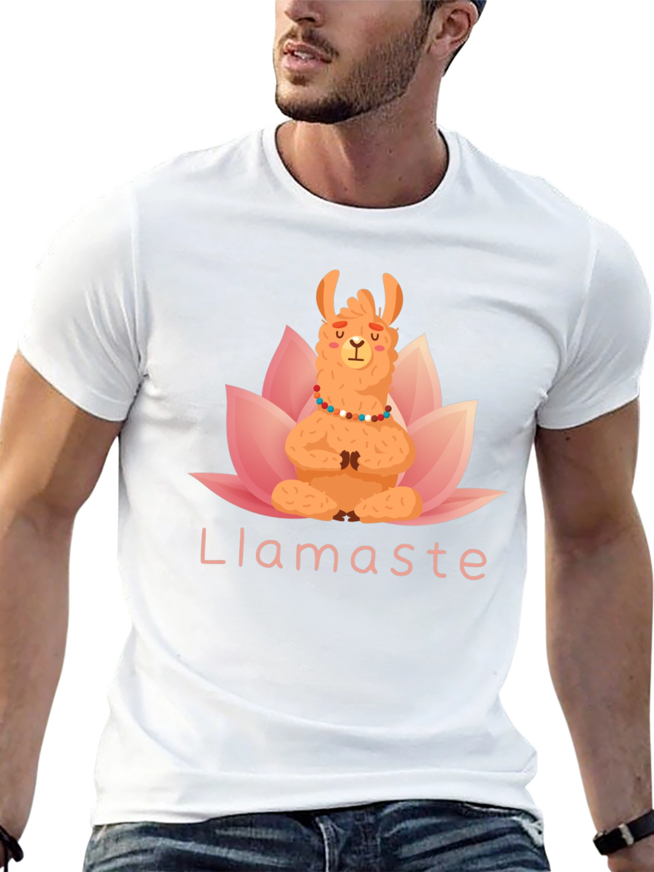Black Llamaste Yoga T-Shirt - Meditating Llama Lotus Tee view 13