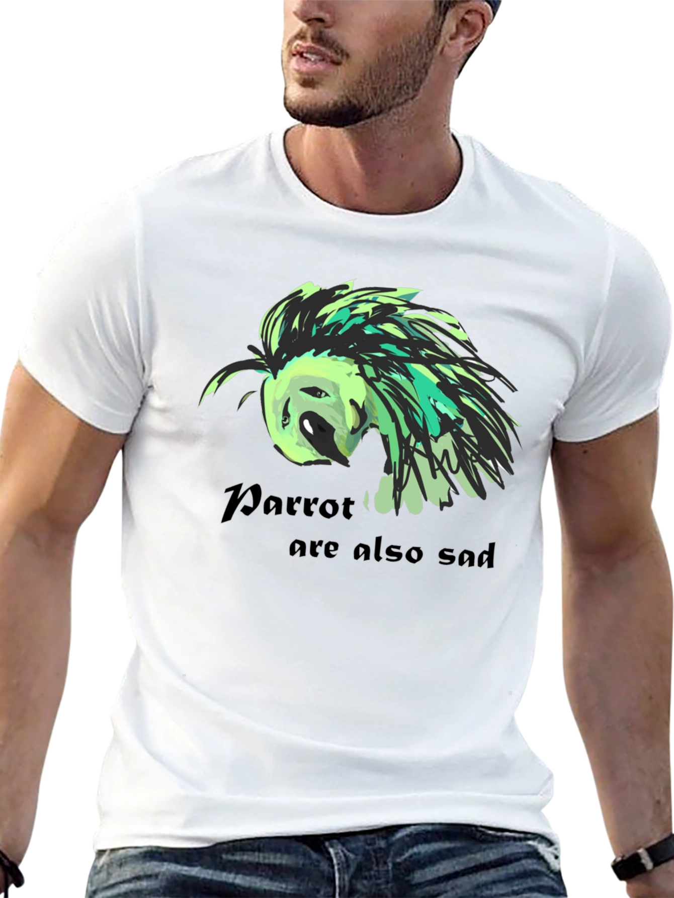 Black Sad Parrot Graphic Tee - Unisex Black T-Shirt view 13