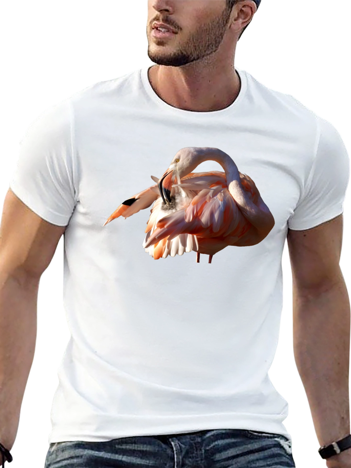 Black Flamingo Print Black T-Shirt view 13