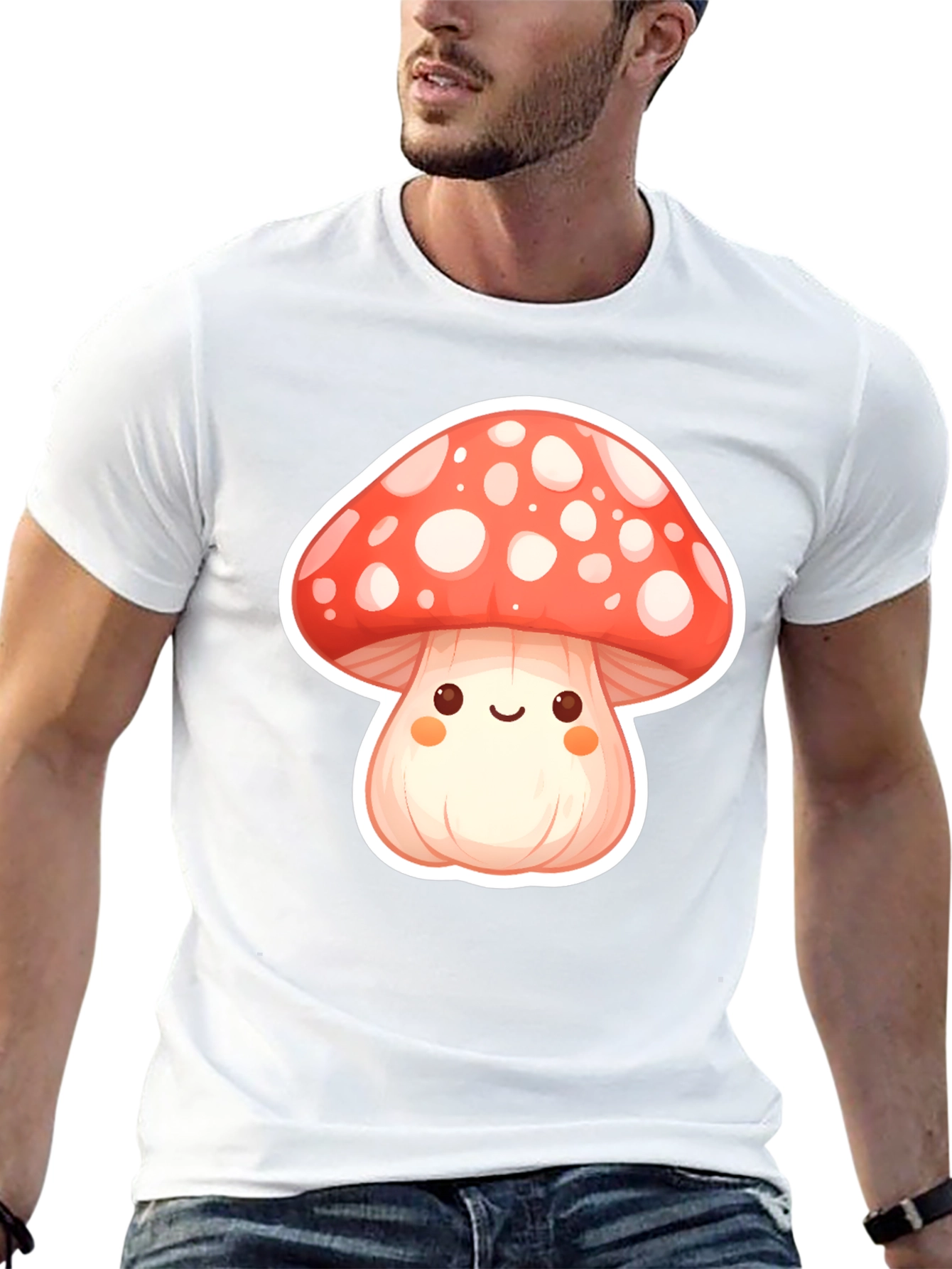 Black Cute Mushroom Graphic Tee - Soft Black Cotton T-Shirt view 13