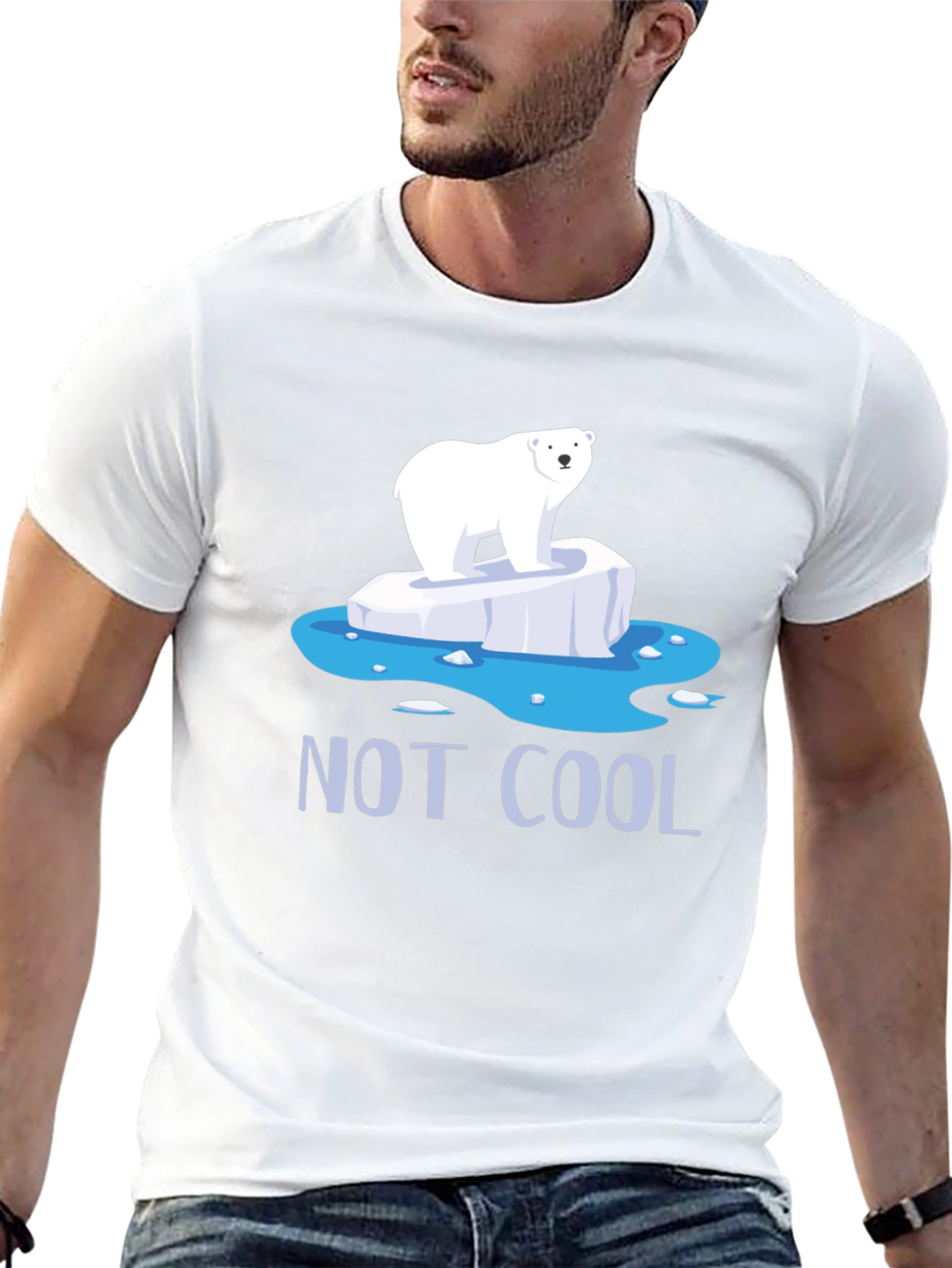 Black Not Cool Polar Bear Graphic T-Shirt - Global Warming Awareness view 13