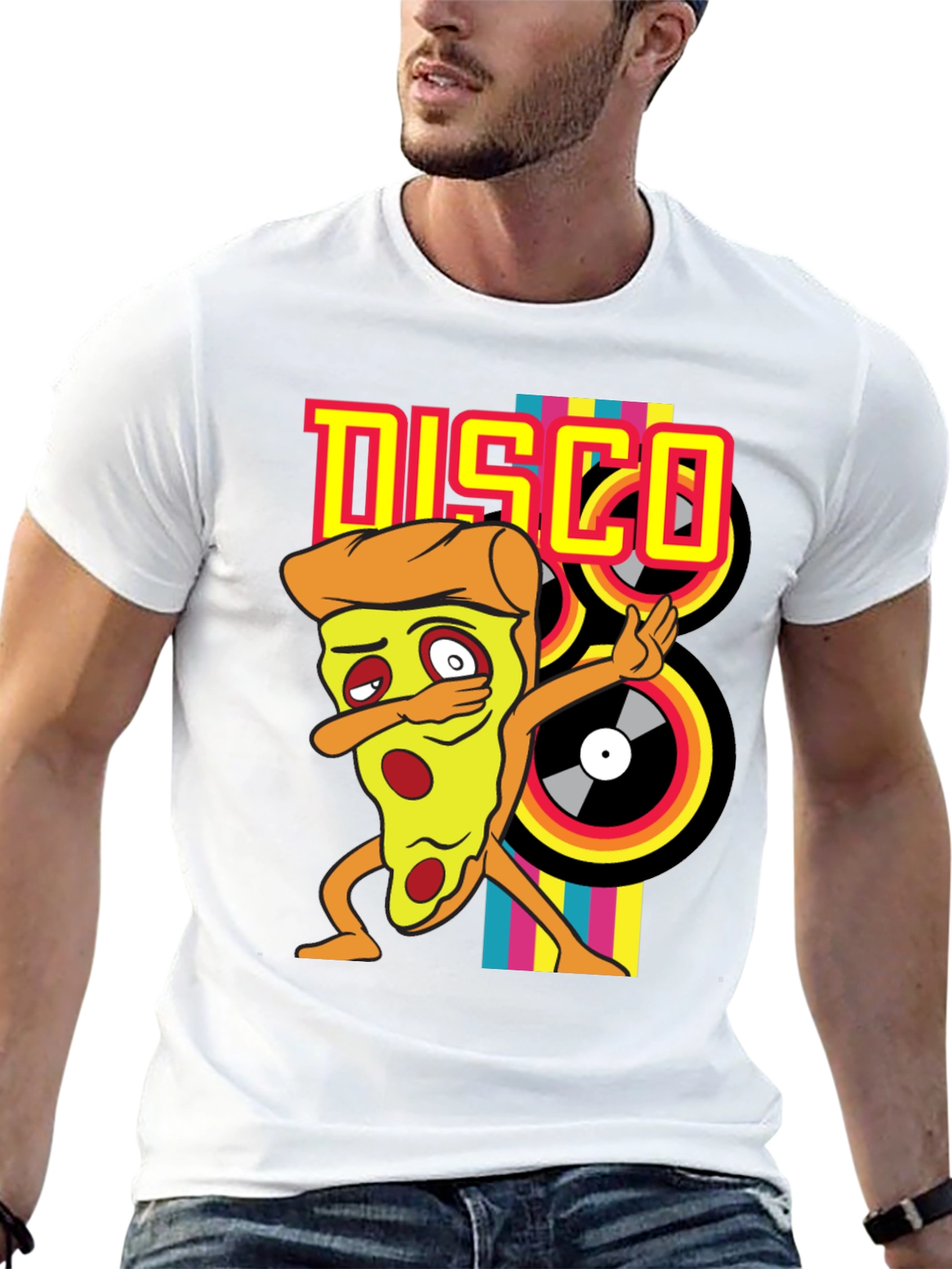 Black Disco Pizza T-Shirt - Unique Graphic Tee view 13