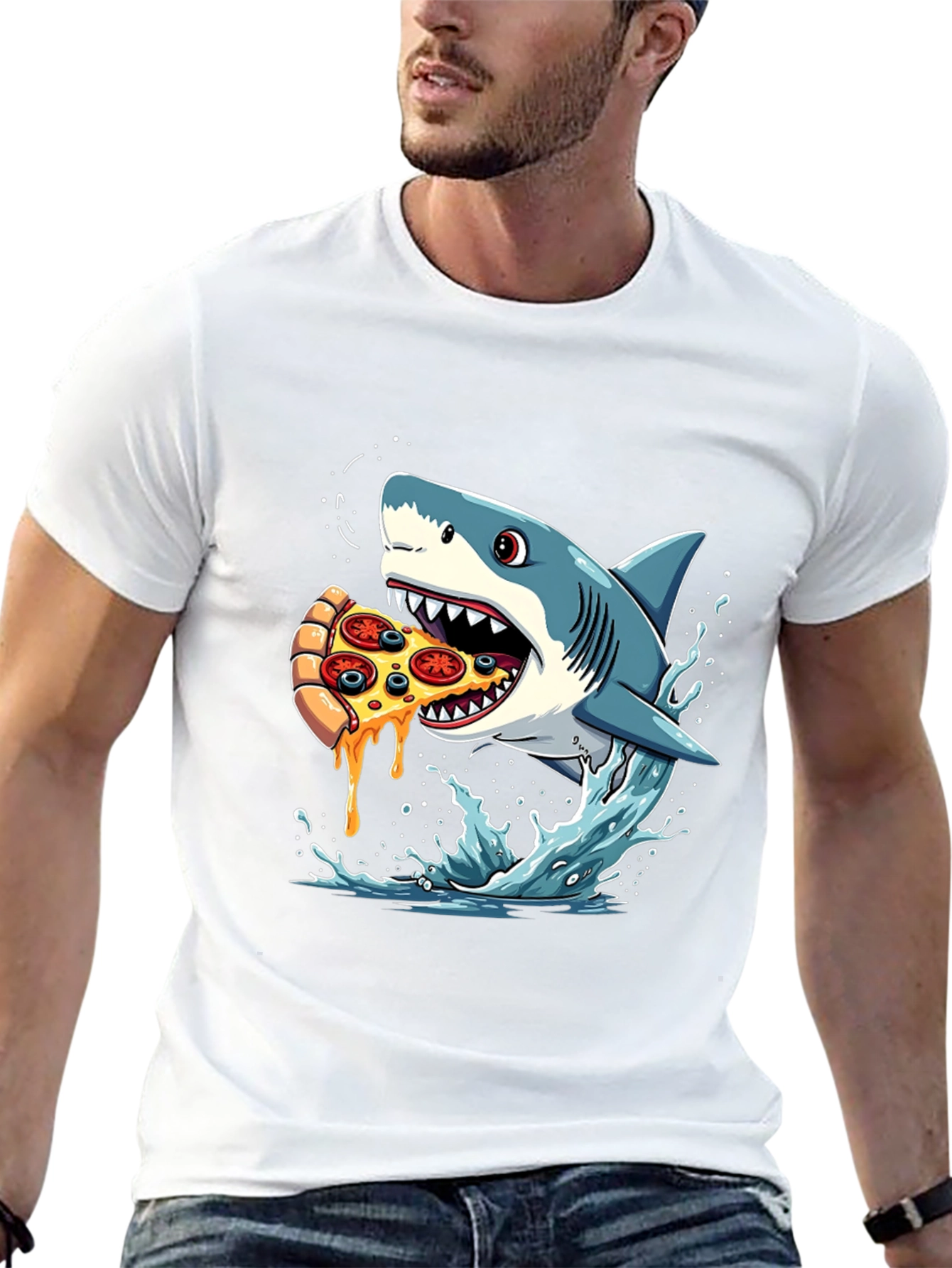 Black Shark Pizza T-Shirt Funny Graphic Tee view 13