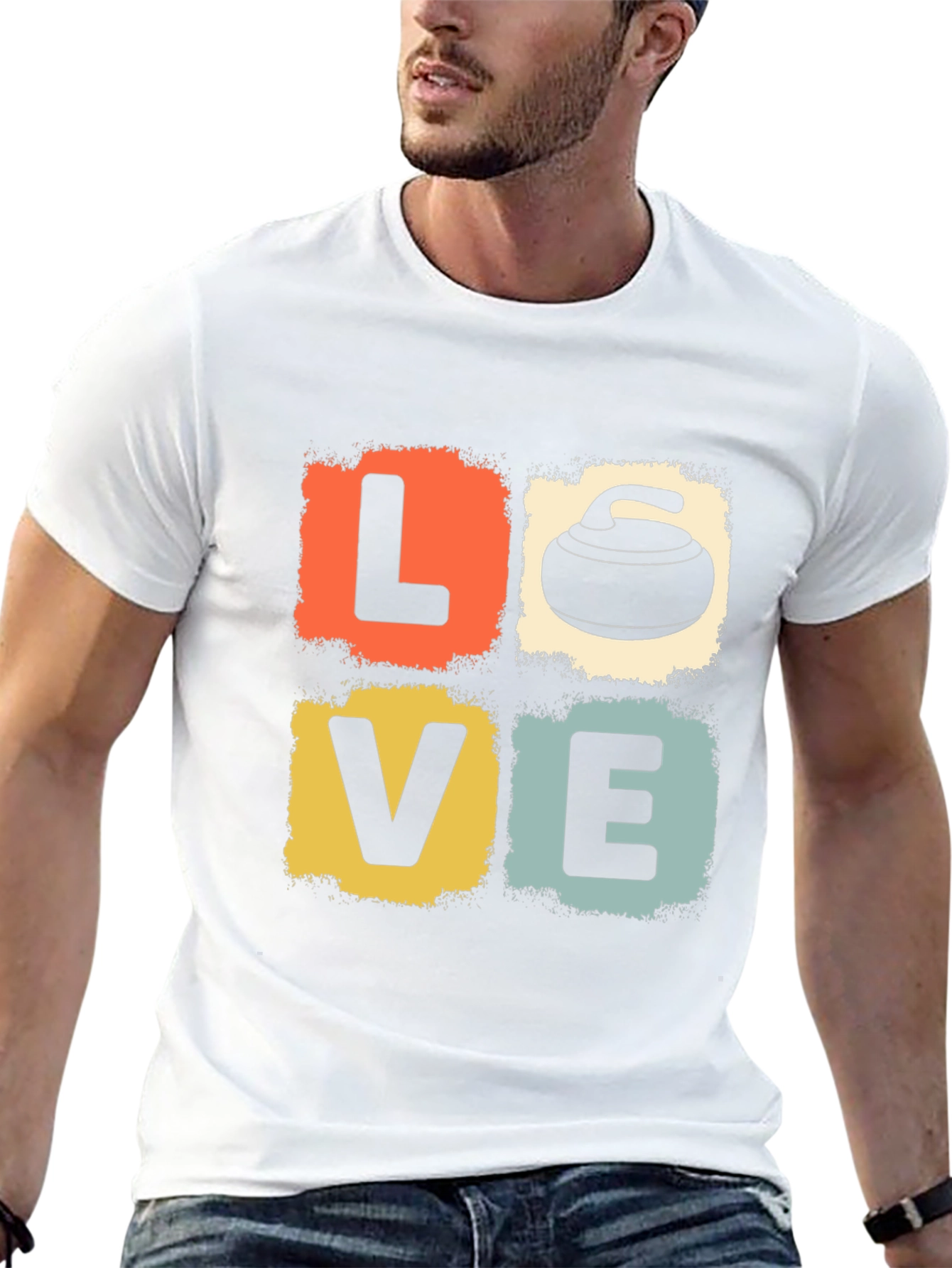 Black LOVE Curling Stone Retro Graphic T-Shirt view 13