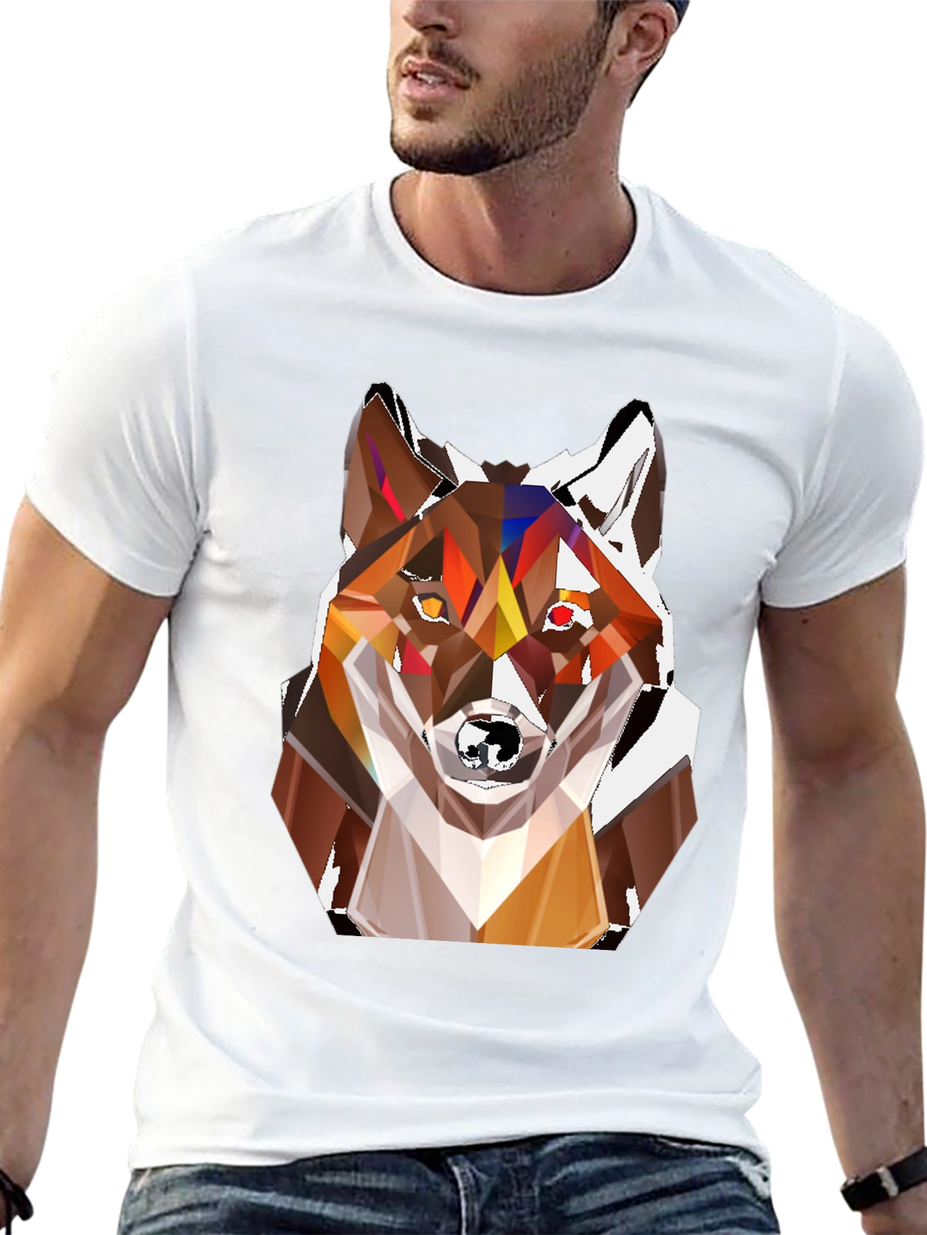 Black Geometric Fox Head T-Shirt - Stylish Graphic Tee view 13
