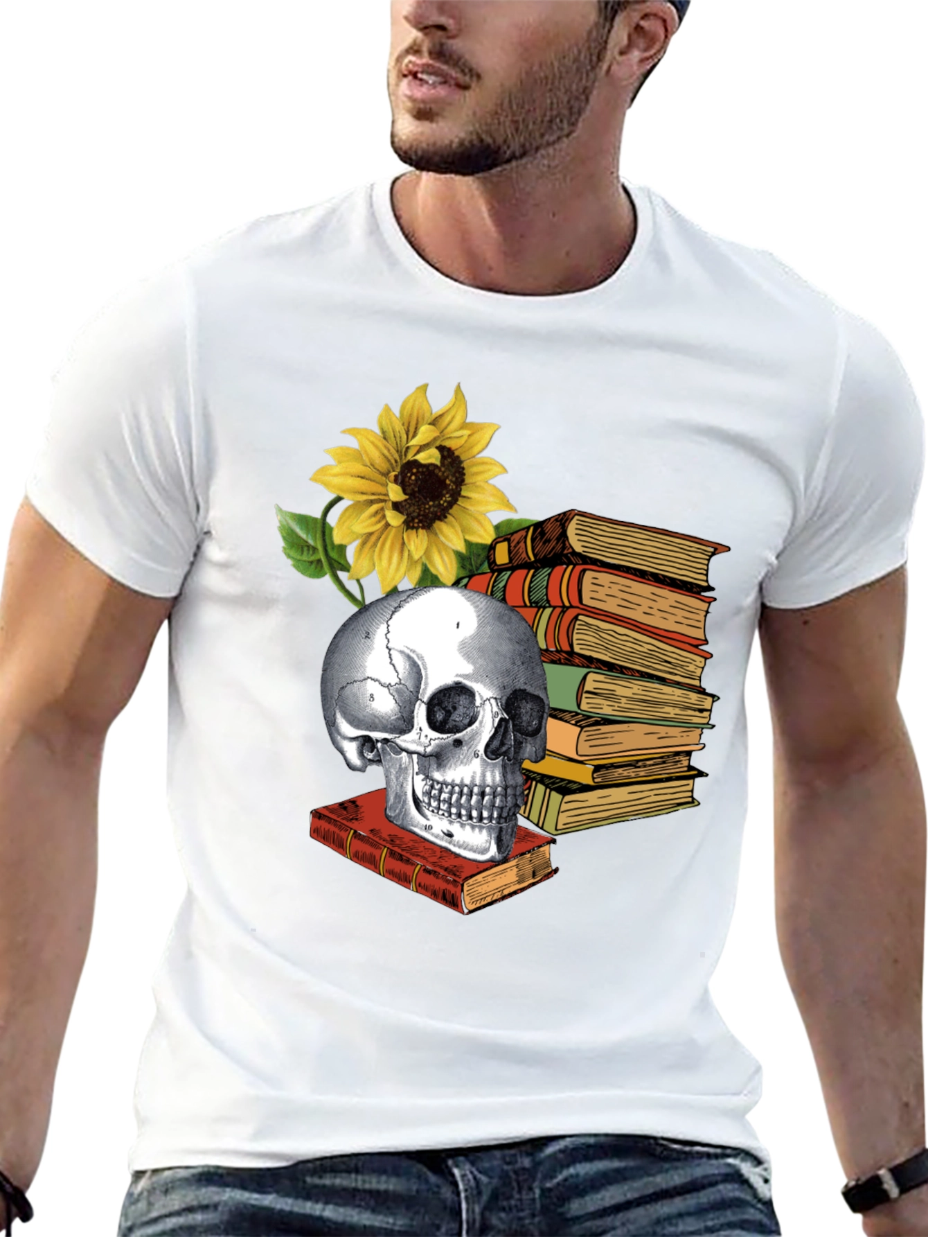 Black Skull & Books Graphic Tee - Read in Peace view 13