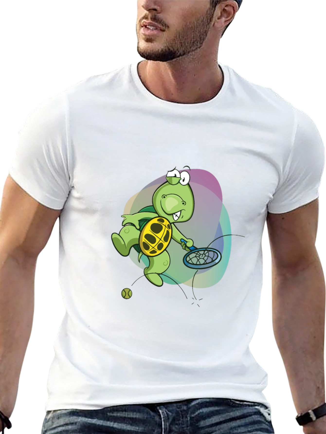 Black Turtle Tennis T-Shirt - Fun Cartoon Graphic Tee view 13