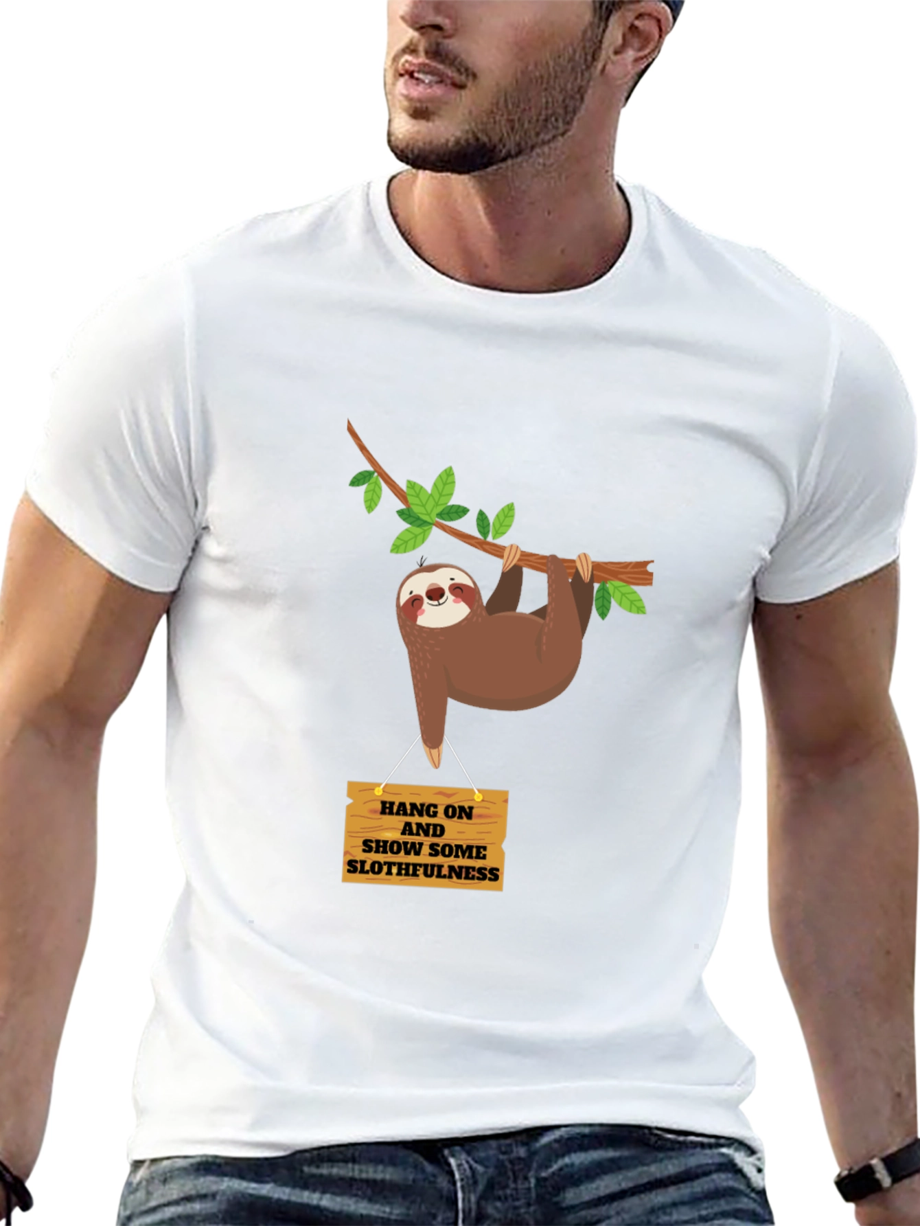 Black Funny Sloth T-Shirt - Hang On, Show Some Slothfulness view 13