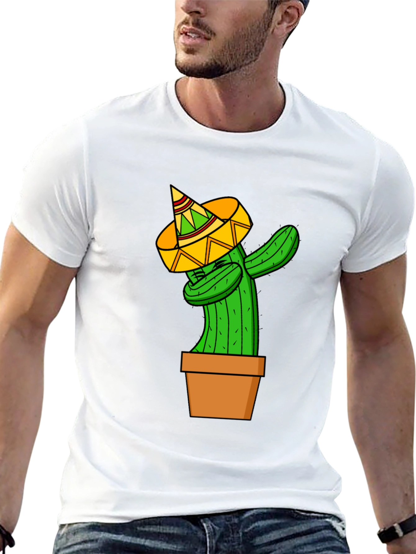 Black Dabbing Cactus T-Shirt - Funny Graphic Tee view 13