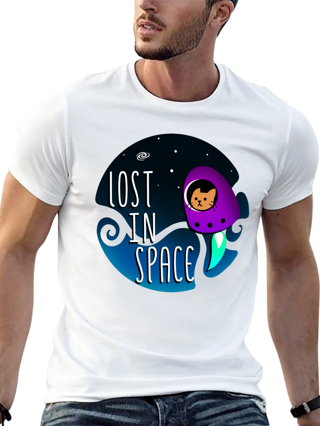 Black Lost in Space Cat T-Shirt view 13