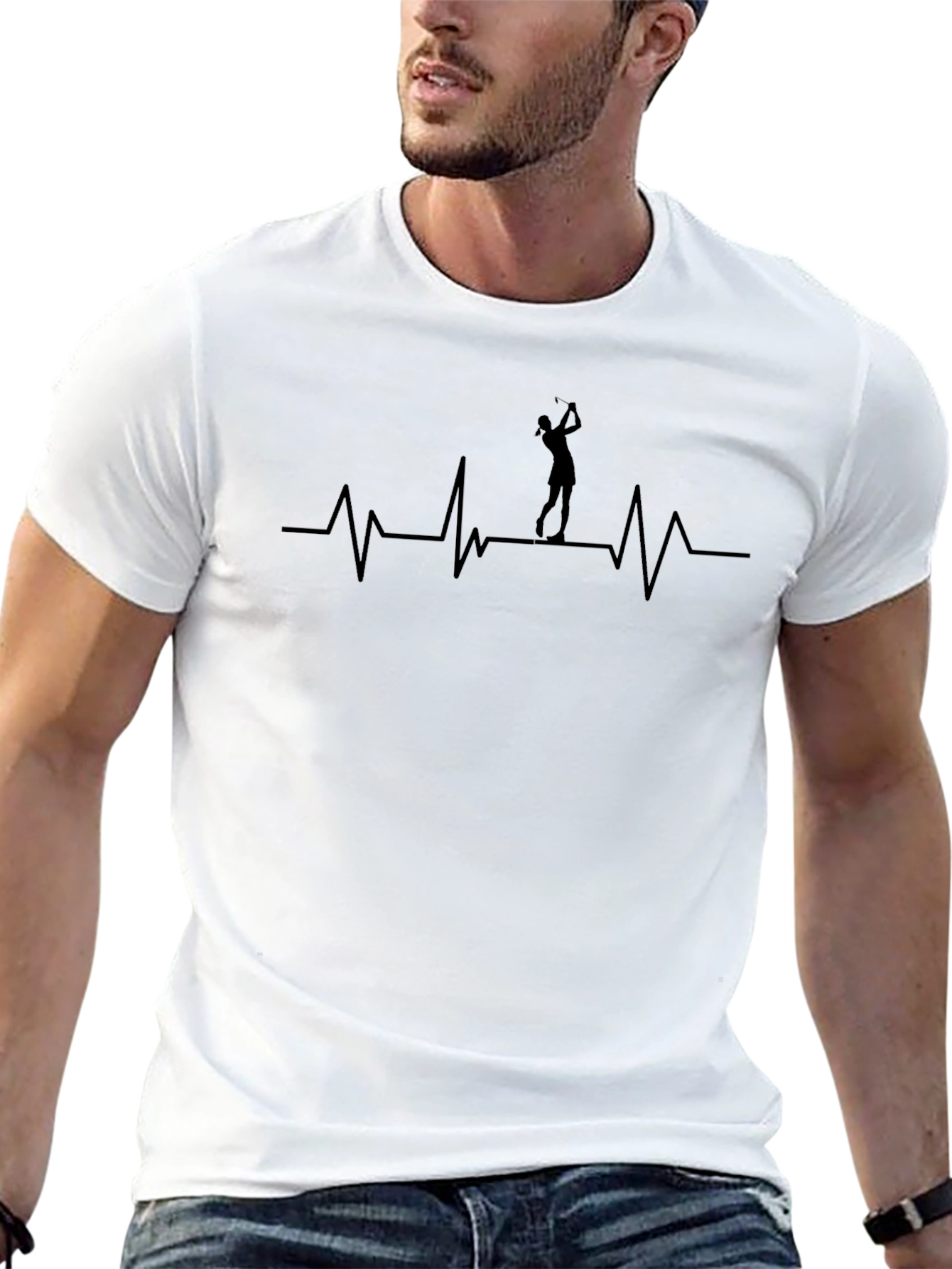 Black Golfer Heartbeat T-Shirt - Unique Graphic Tee view 13