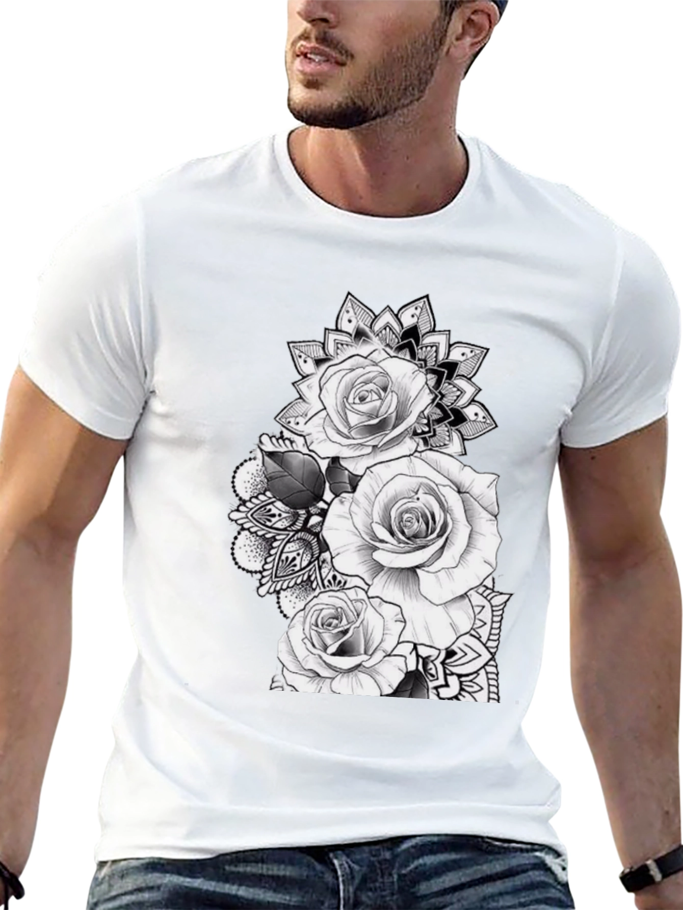 Black Black Rose Mandala Graphic Tee view 13