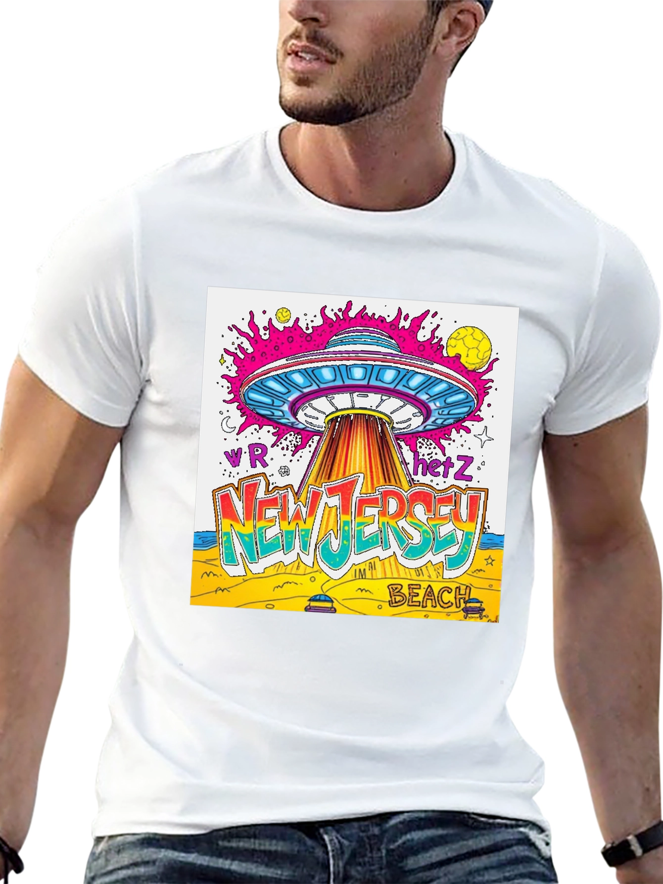 Black New Jersey Beach UFO Graphic T-Shirt view 13