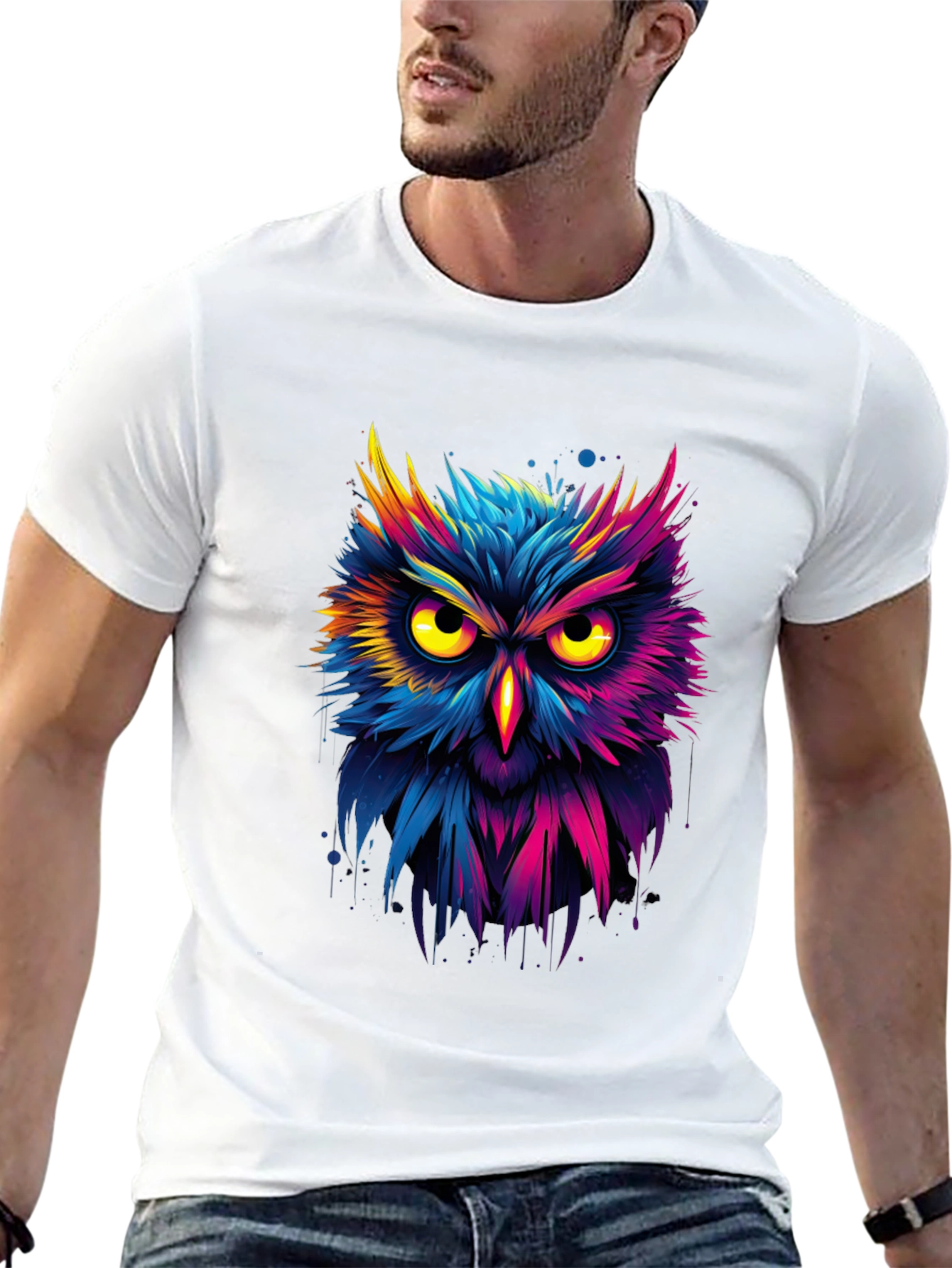 Black Vibrant Owl Graphic T-Shirt - Unique Design view 13