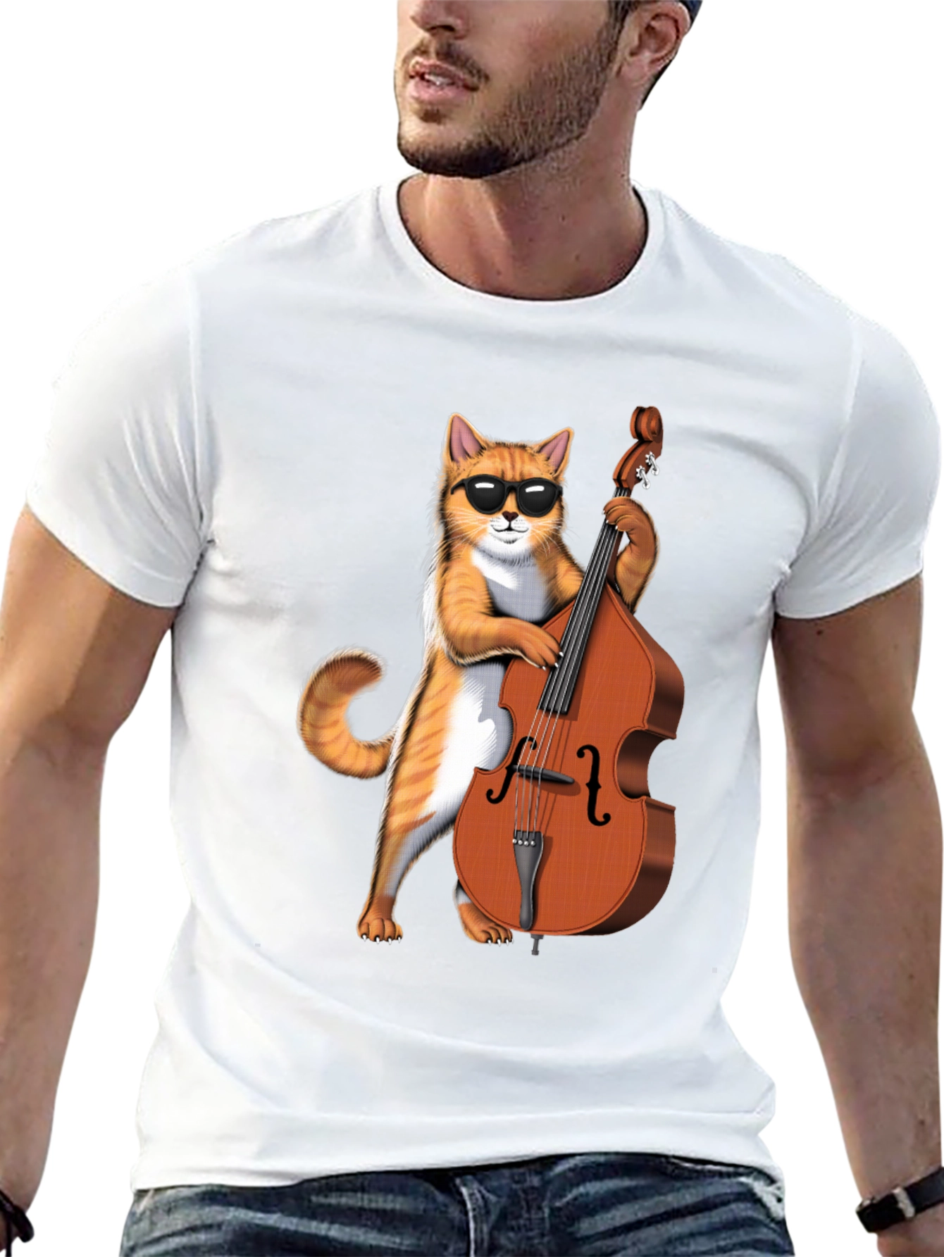 Black Cool Cat Bass Player Graphic Tee - Black Cotton view 13